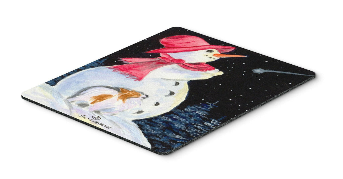 Snowman with Papillon Mouse Pad / Hot Pad / Trivet by Caroline&#39;s Treasures