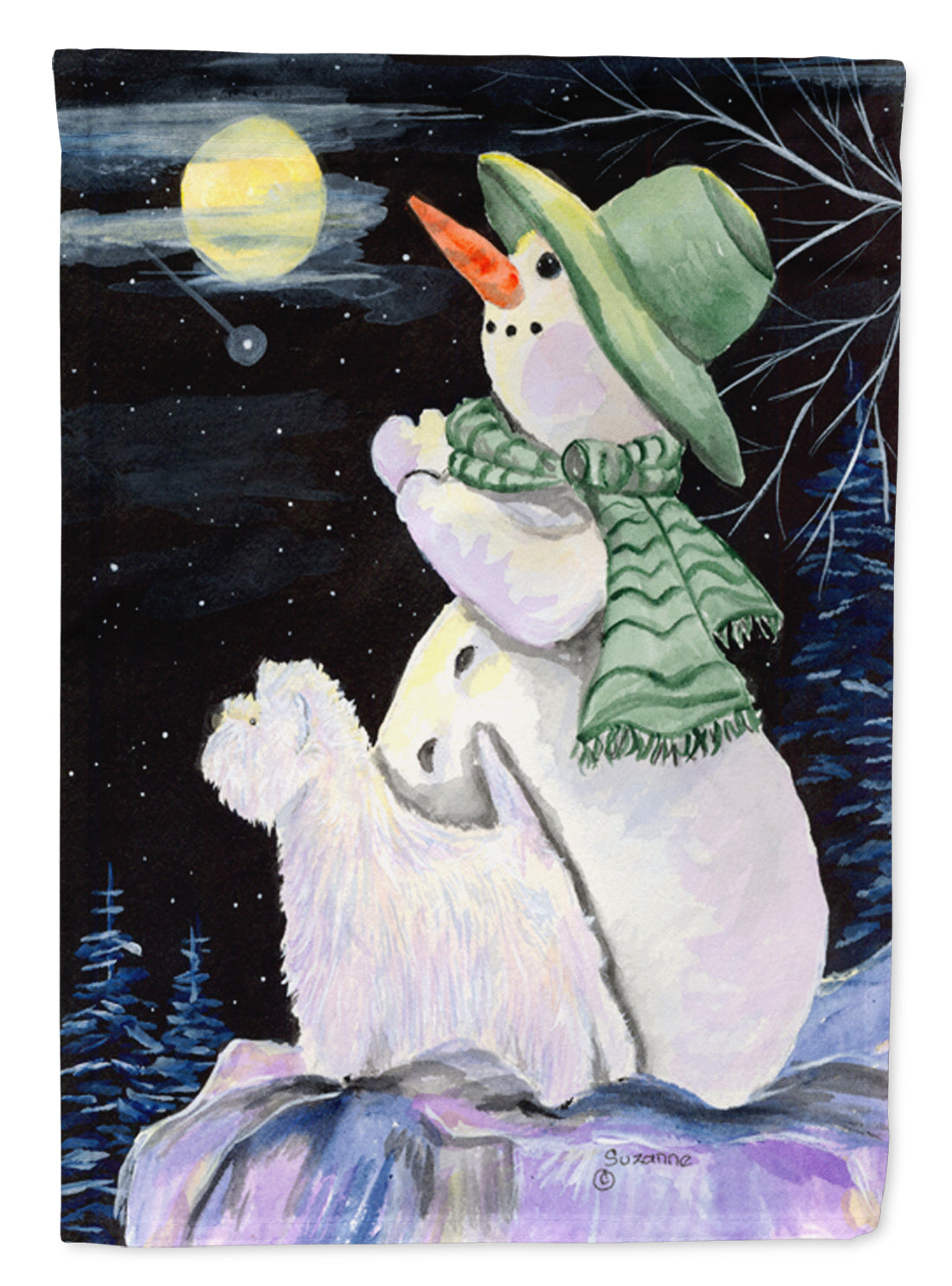 Snowman with Westie Flag Canvas House Size