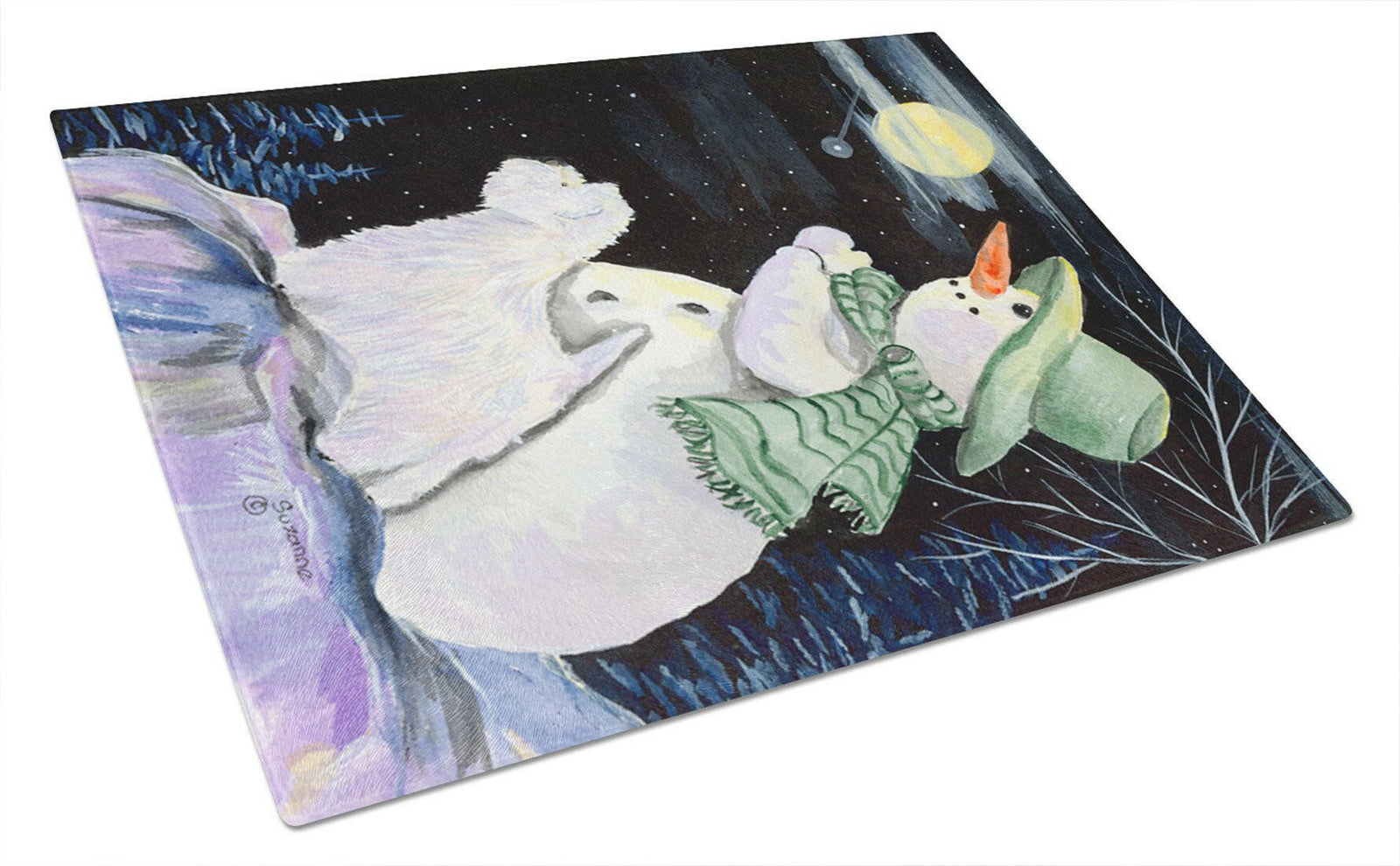 Snowman with Westie Glass Cutting Board Large by Caroline's Treasures