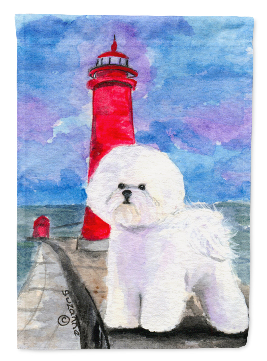 Lighthouse with Bichon Frise Flag Garden Size