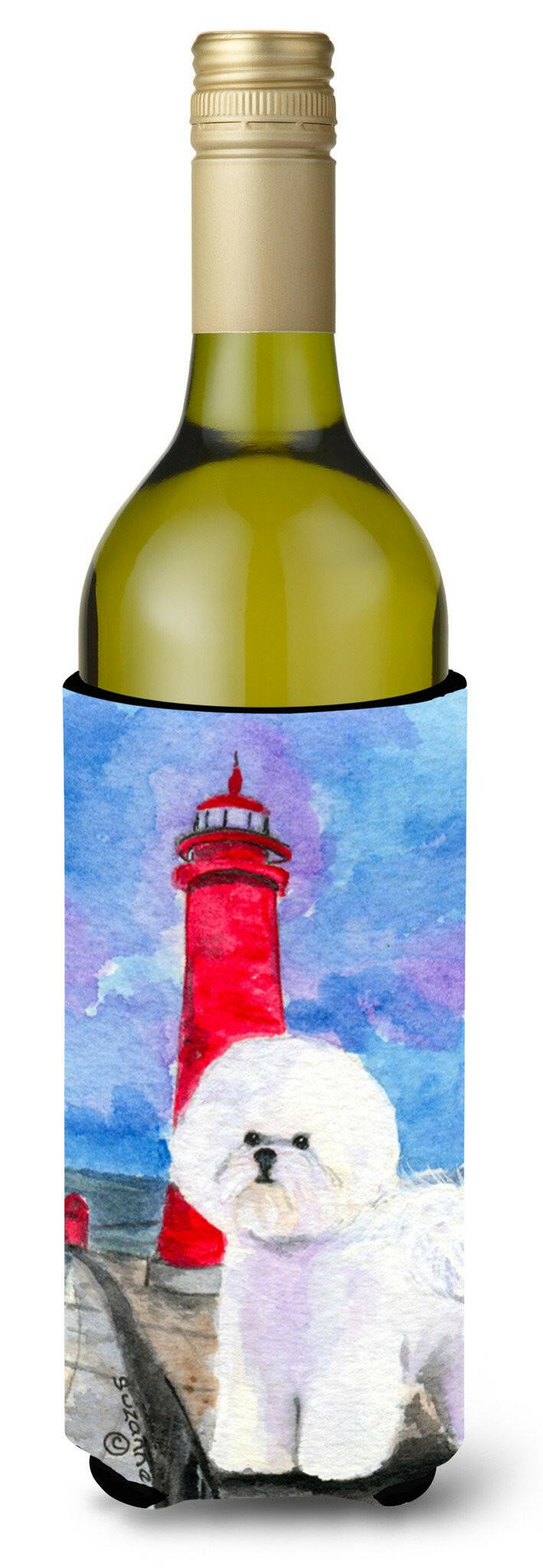 Lighthouse with Bichon Frise Wine Bottle Beverage Insulator Beverage Insulator Hugger by Caroline&#39;s Treasures