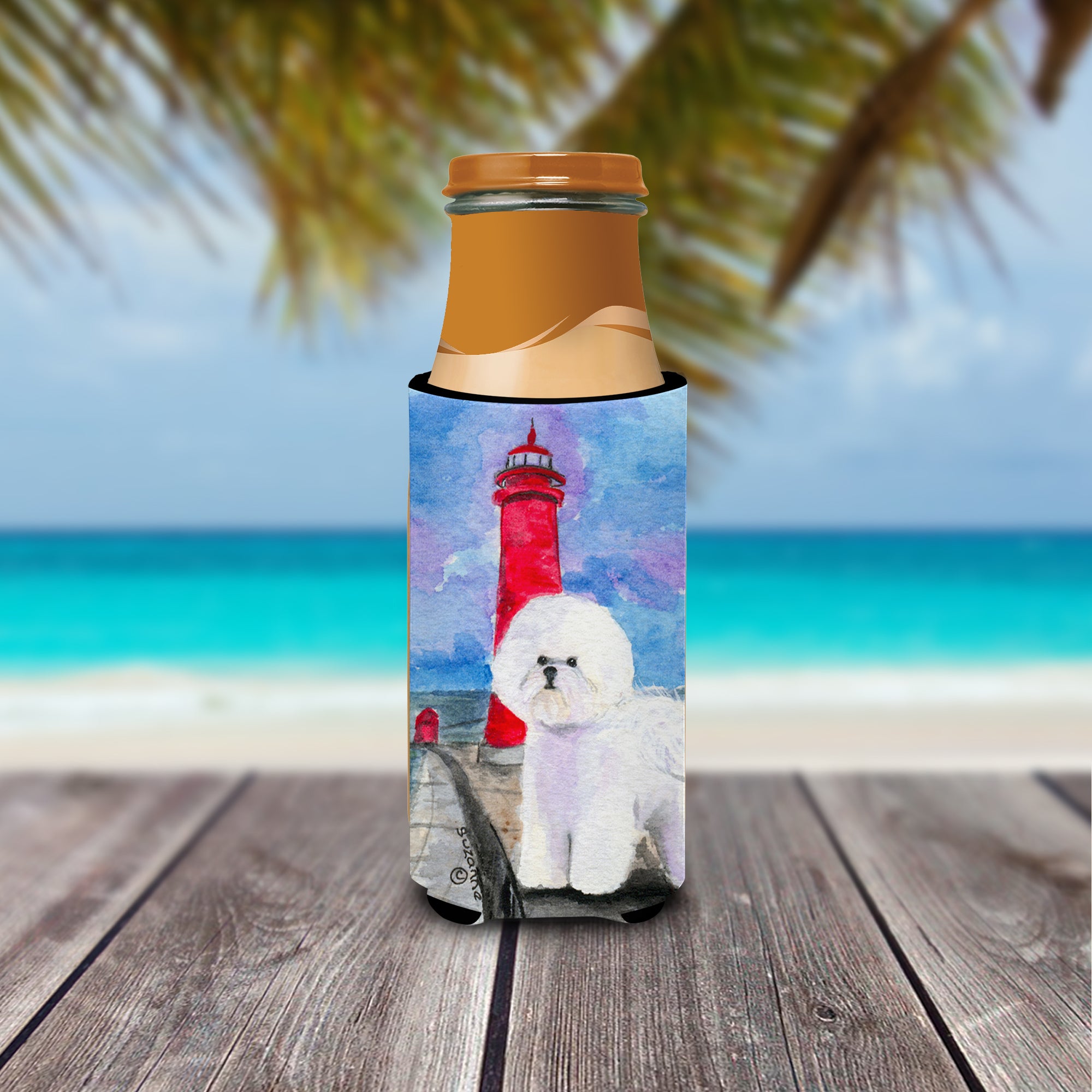 Lighthouse with Bichon Frise Ultra Beverage Insulators for slim cans SS8891MUK.