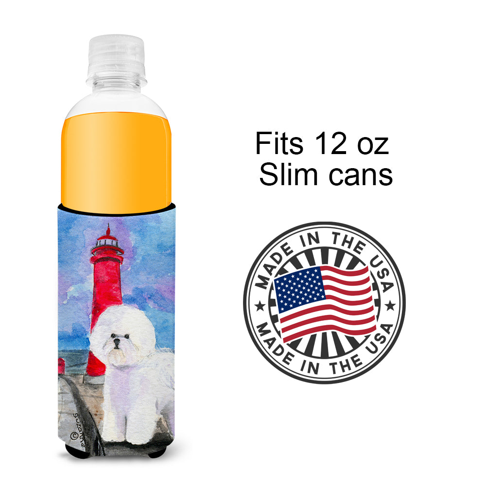Lighthouse with Bichon Frise Ultra Beverage Insulators for slim cans SS8891MUK