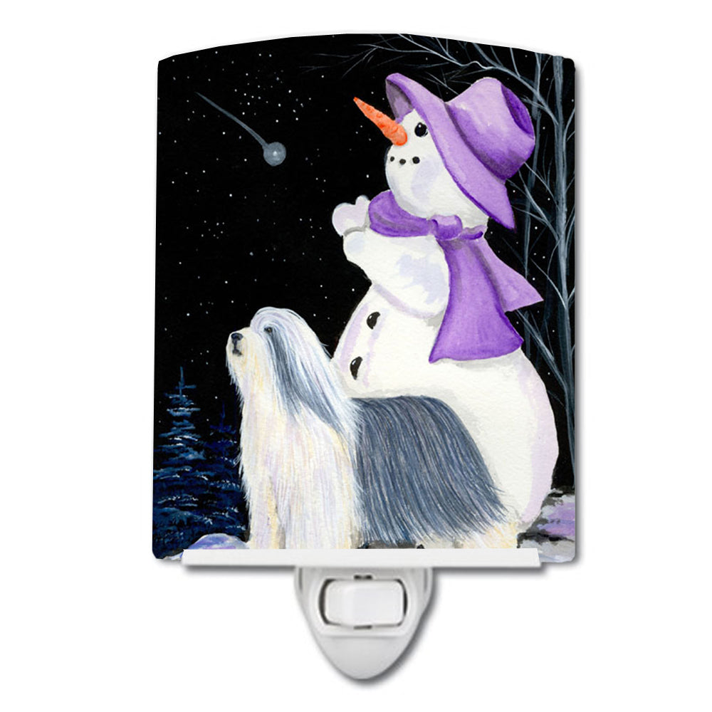 Snowman with Bearded Collie Ceramic Night Light SS8947CNL - the-store.com