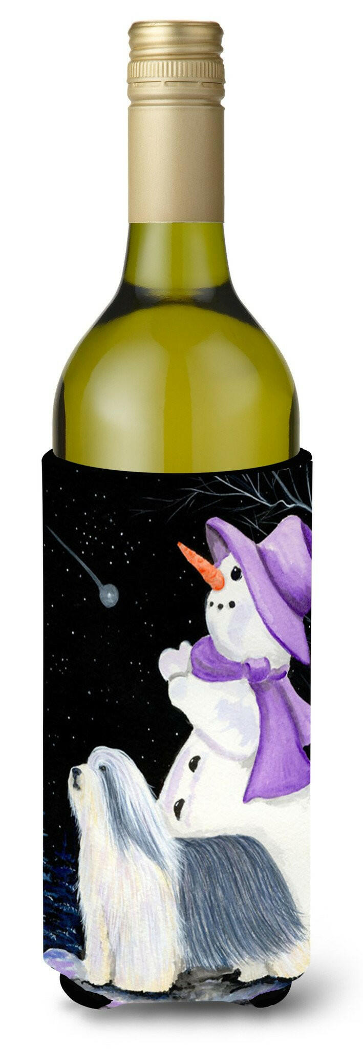 Snowman with Bearded Collie Wine Bottle Beverage Insulator Beverage Insulator Hugger by Caroline&#39;s Treasures