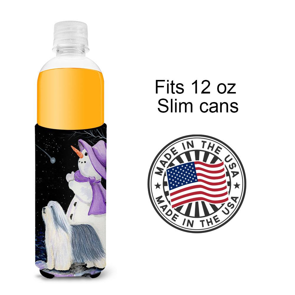 Snowman with Bearded Collie Ultra Beverage Insulators for slim cans SS8947MUK.