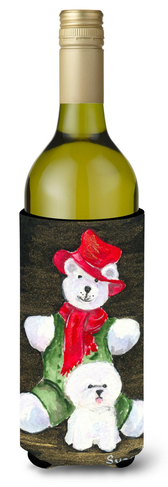 Bichon Frise with Teddy Bear Wine Bottle Beverage Insulator Beverage Insulator Hugger by Caroline&#39;s Treasures