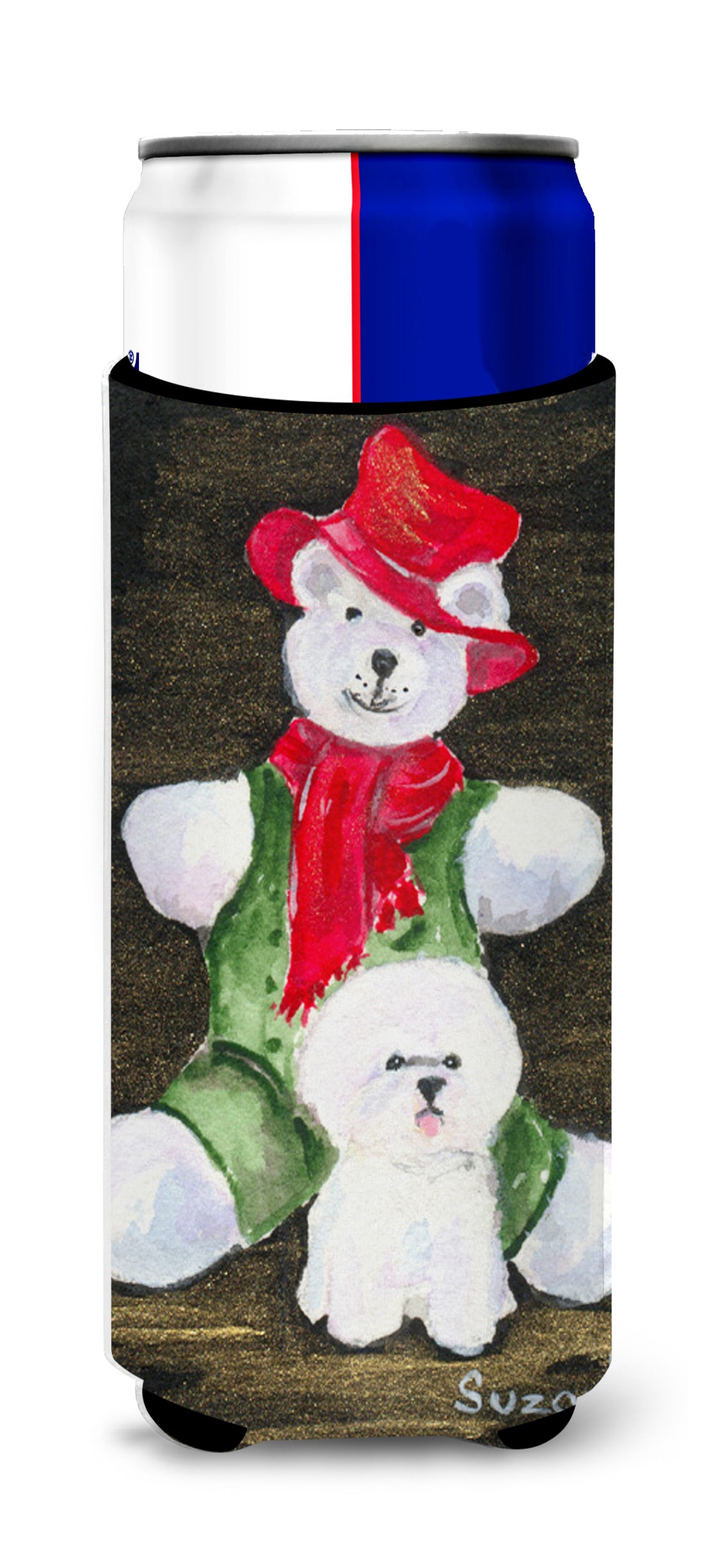 Bichon Frise with Teddy Bear Ultra Beverage Insulators for slim cans SS8948MUK