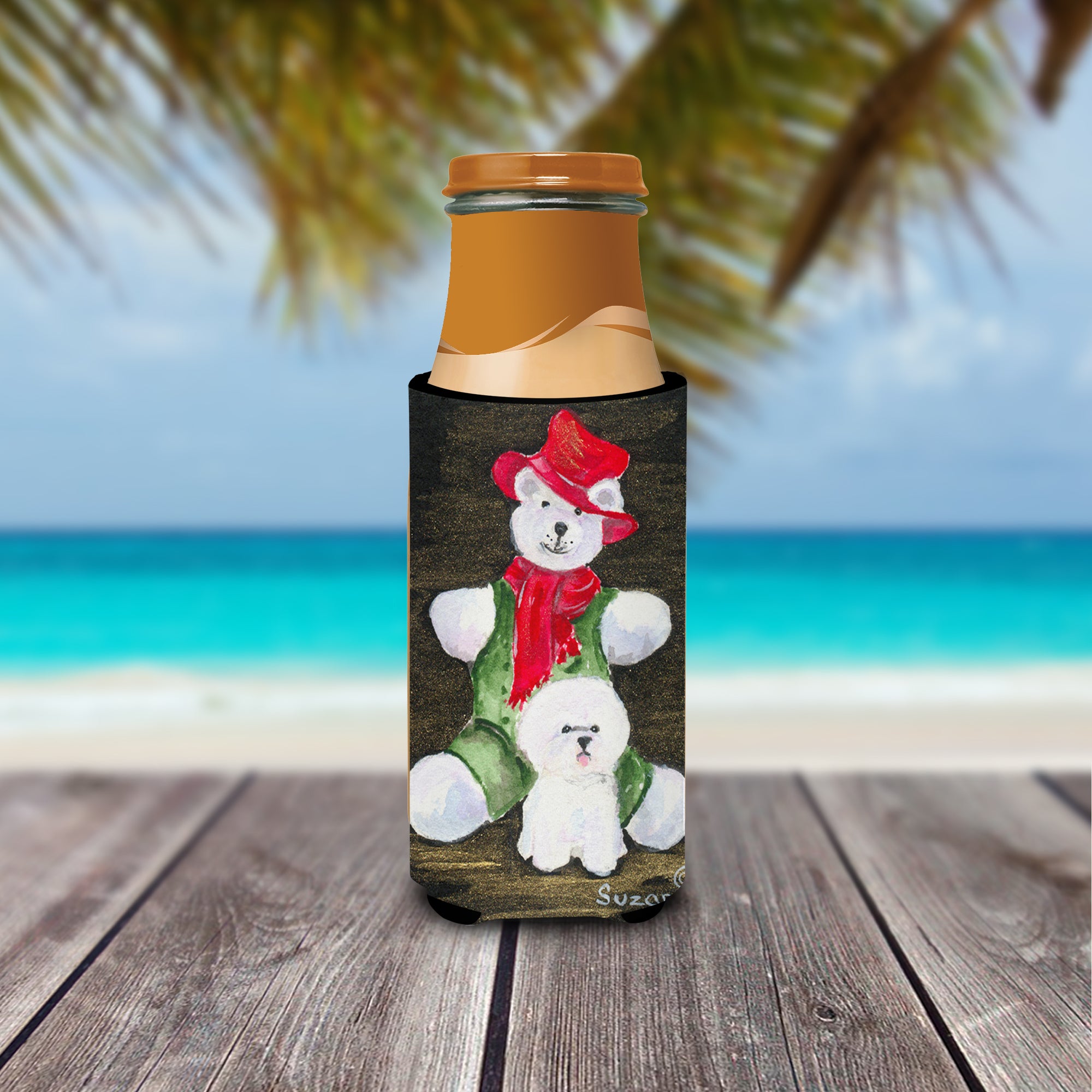 Bichon Frise with Teddy Bear Ultra Beverage Insulators for slim cans SS8948MUK.
