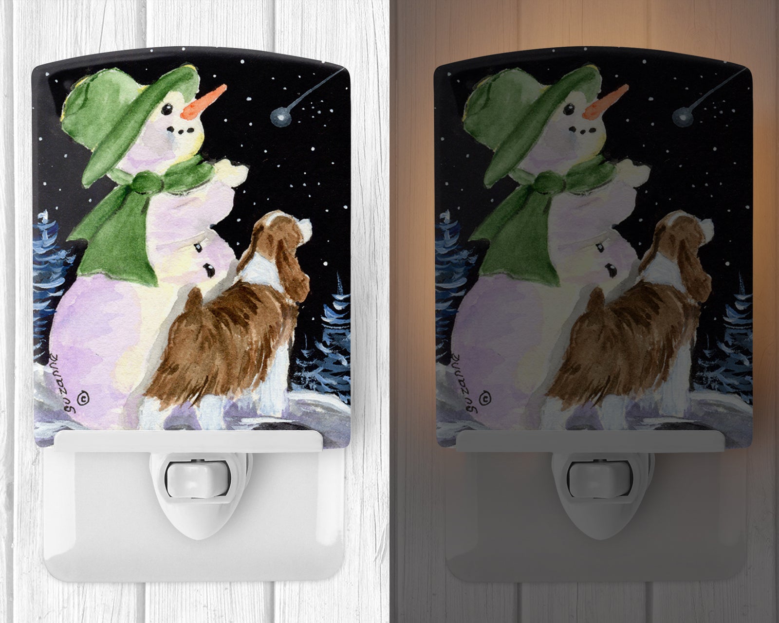 Caroline's Treasures Snowman with English Springer Spaniel Ceramic Night Light SS8949CNL