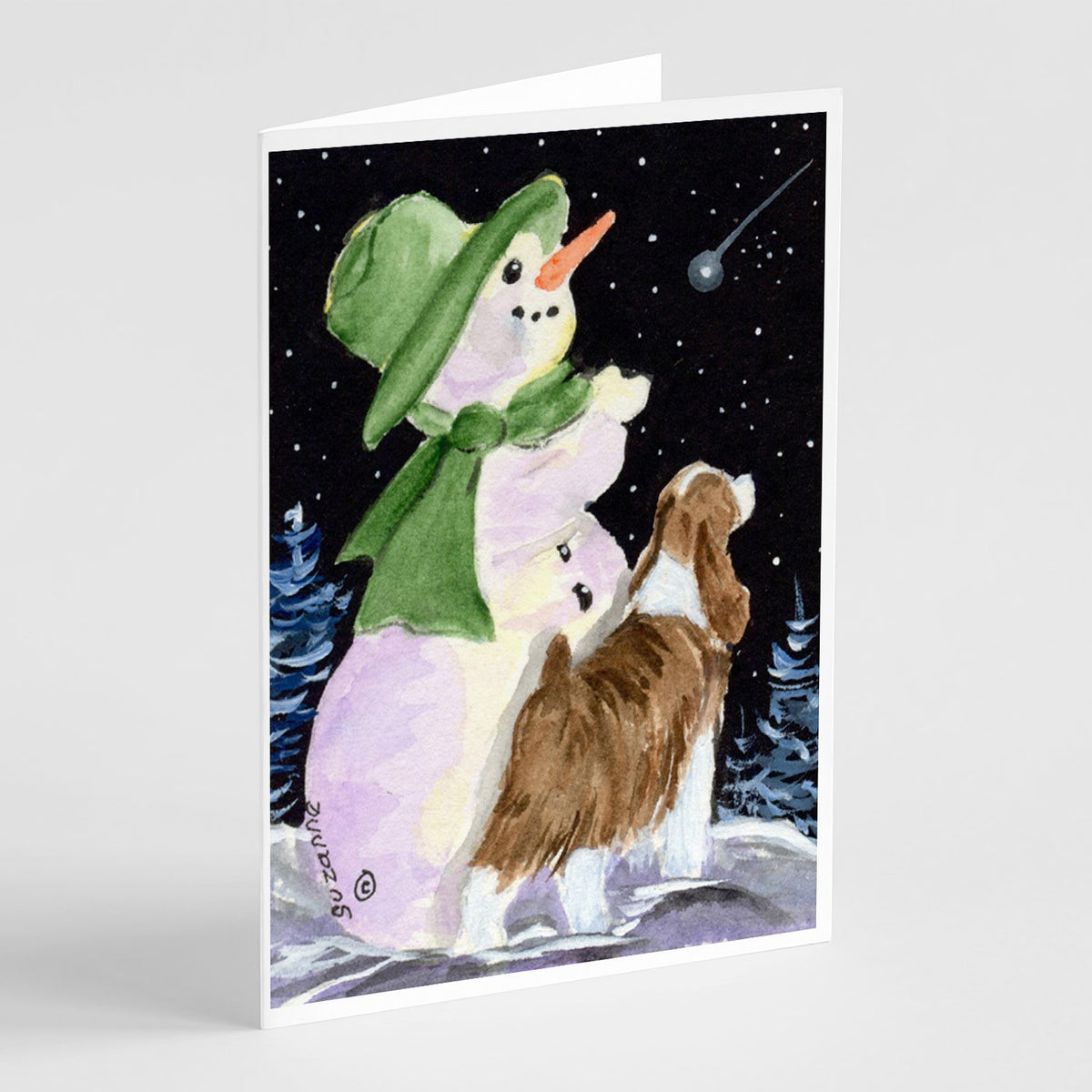Buy this Snowman with English Springer Spaniel Greeting Cards and Envelopes Pack of 8
