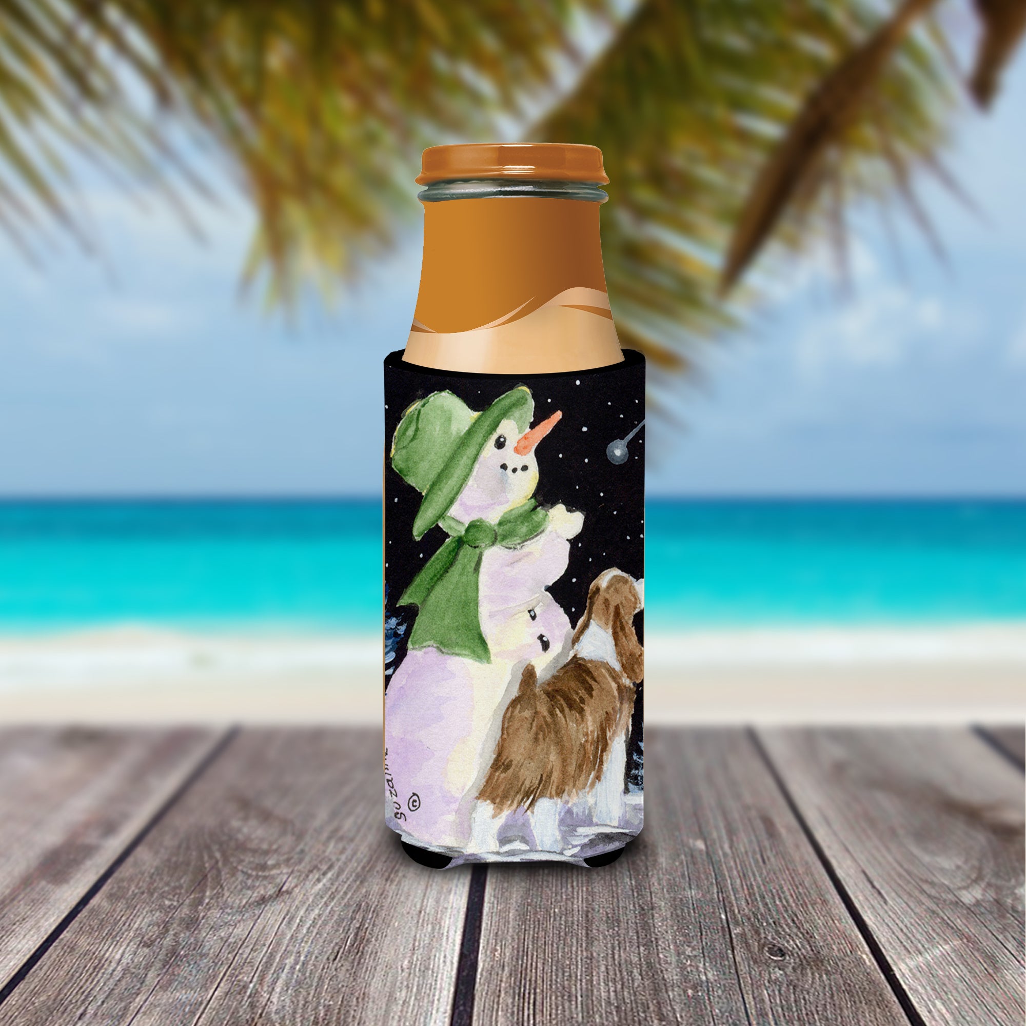 Snowman with English Springer Spaniel Ultra Beverage Insulators for slim cans SS8949MUK