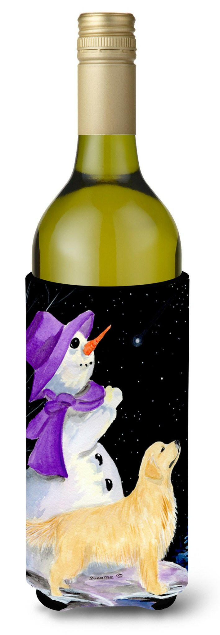 Snowman with Golden Retriever Wine Bottle Beverage Insulator Beverage Insulator Hugger by Caroline&#39;s Treasures