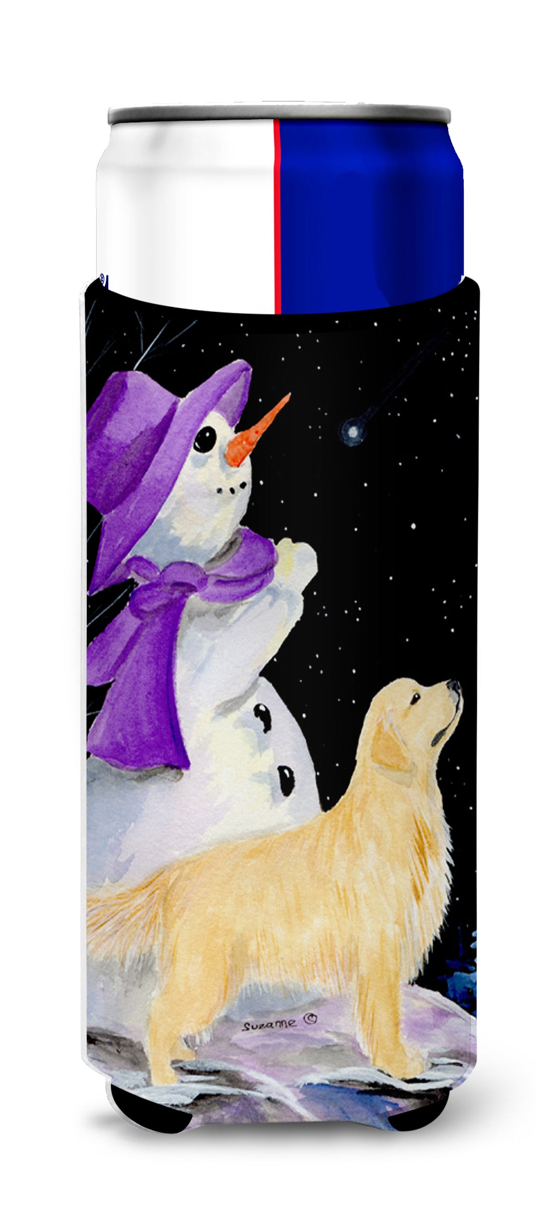 Snowman with Golden Retriever Ultra Beverage Insulators for slim cans SS8950MUK