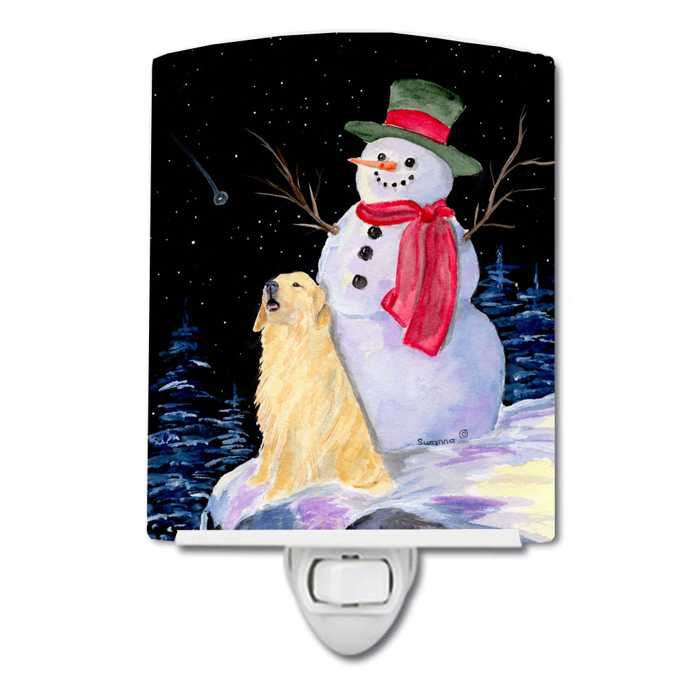 Snowman with Golden Retriever Ceramic Night Light SS8951CNL - the-store.com