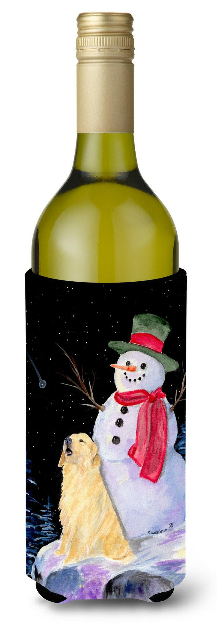 Snowman with Golden Retriever Wine Bottle Beverage Insulator Beverage Insulator Hugger SS8951LITERK by Caroline&#39;s Treasures