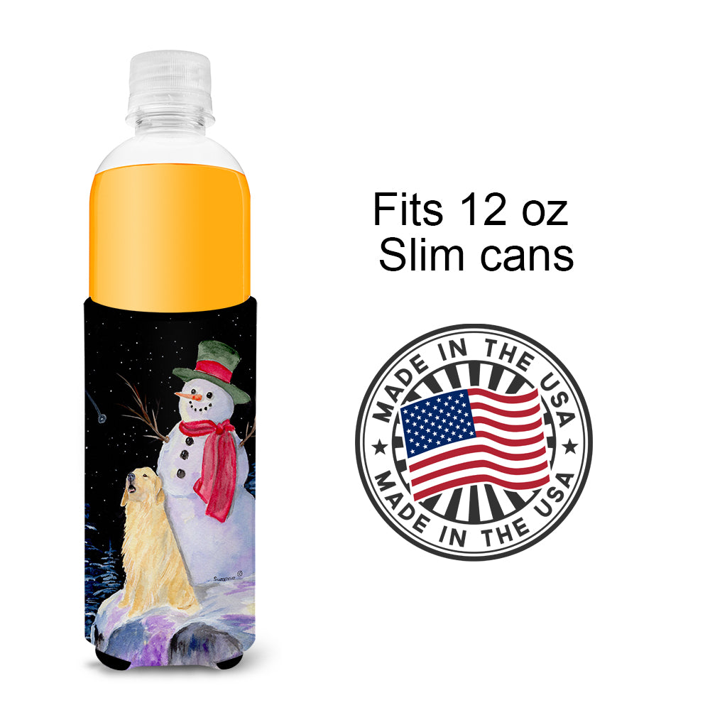 Snowman with Golden Retriever Ultra Beverage Insulators for slim cans SS8951MUK