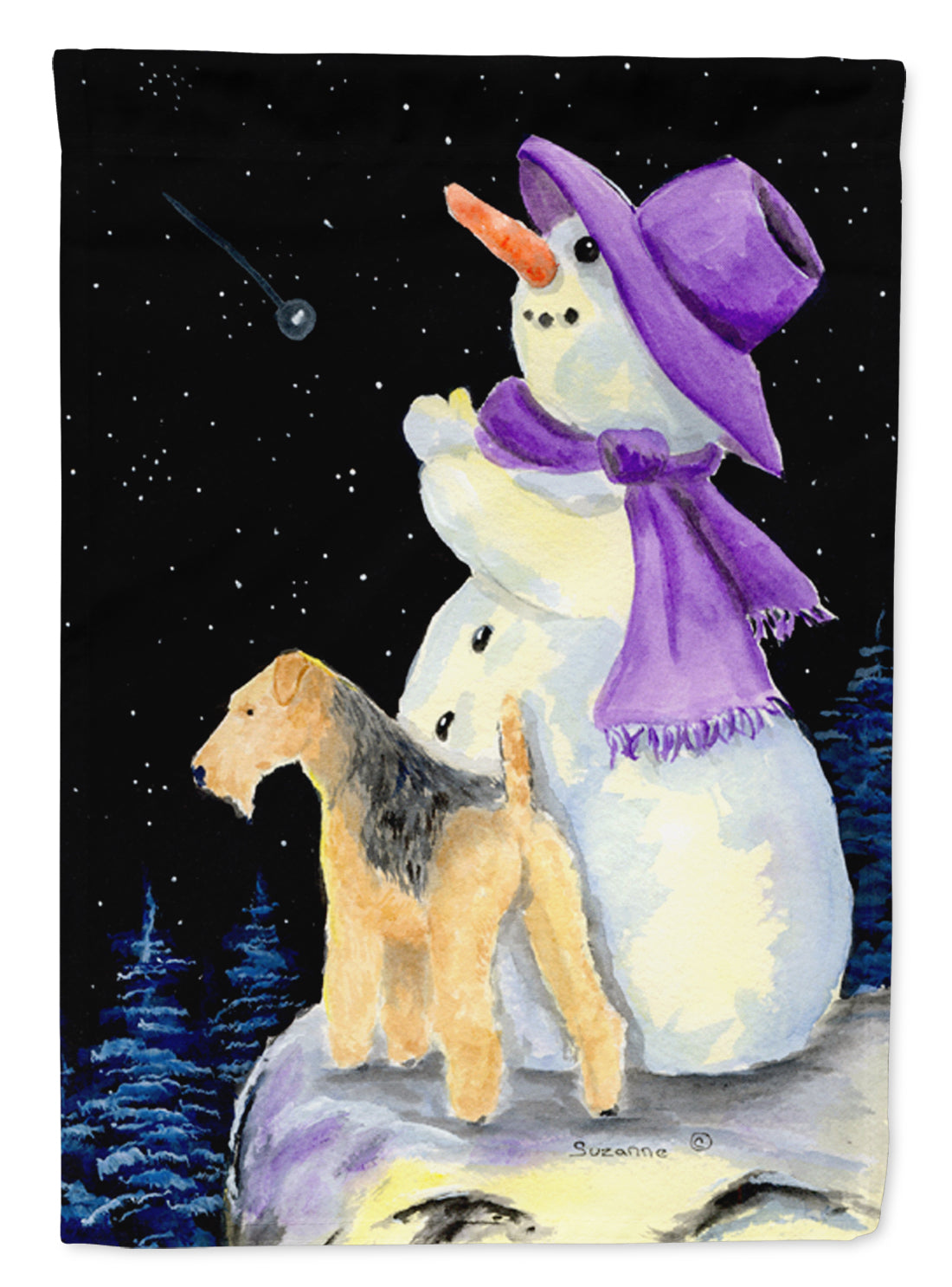 Snowman with Lakeland Terrier Flag Canvas House Size