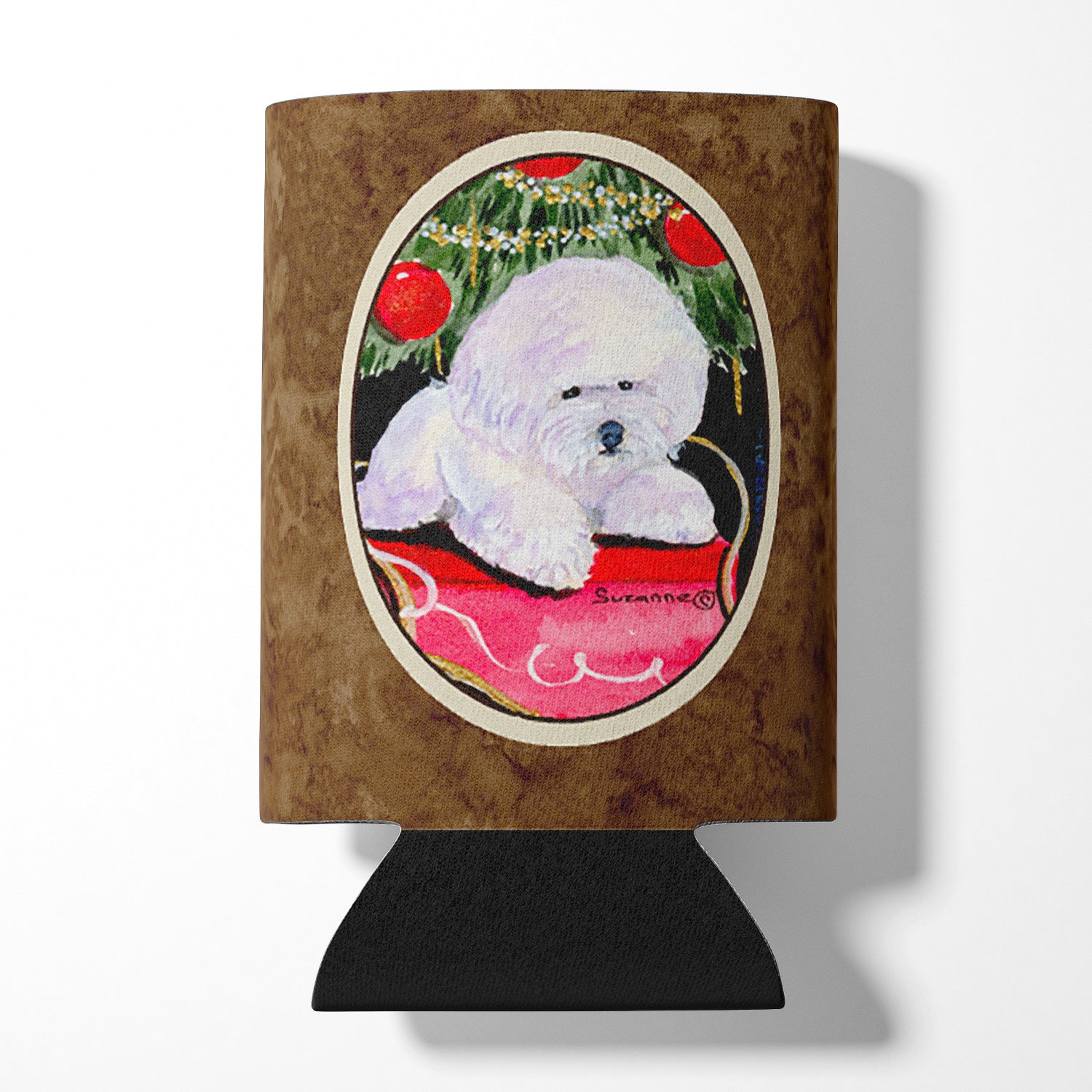 Christmas Tree with  Bichon Frise Can or Bottle Beverage Insulator Hugger.