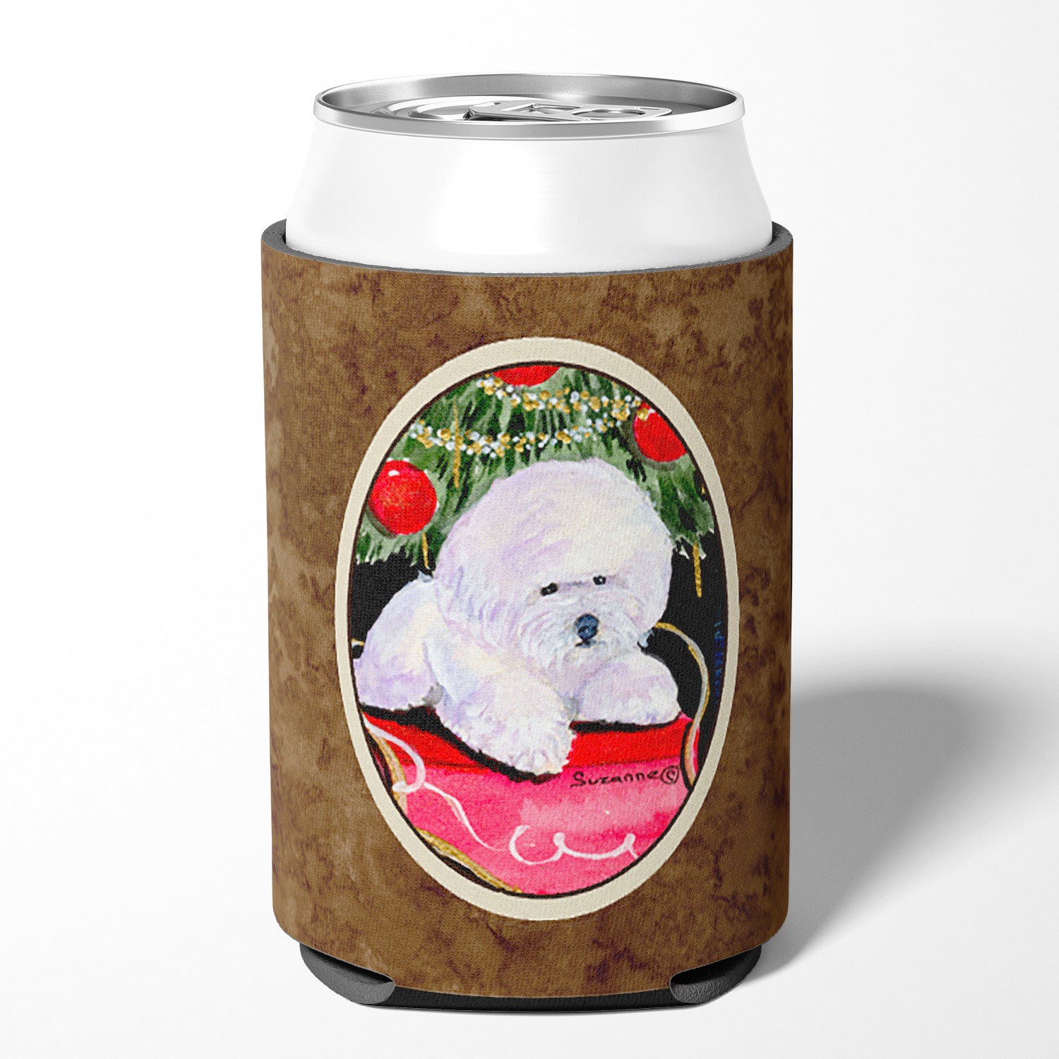 Christmas Tree with  Bichon Frise Can or Bottle Beverage Insulator Hugger.