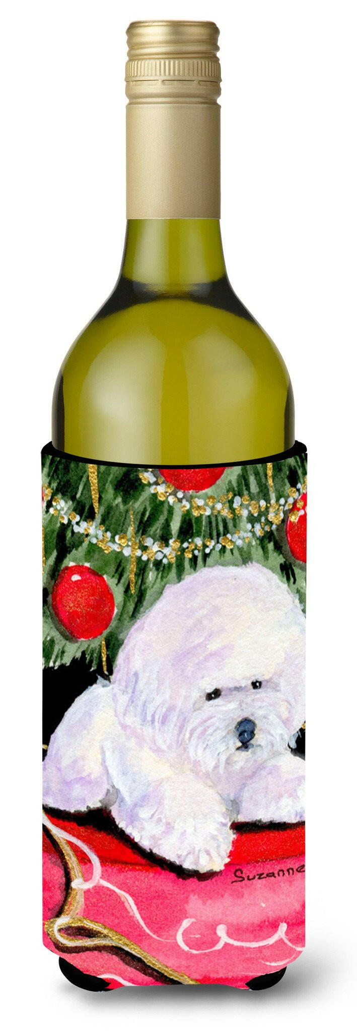 Christmas Tree with  Bichon Frise Wine Bottle Beverage Insulator Beverage Insulator Hugger by Caroline&#39;s Treasures