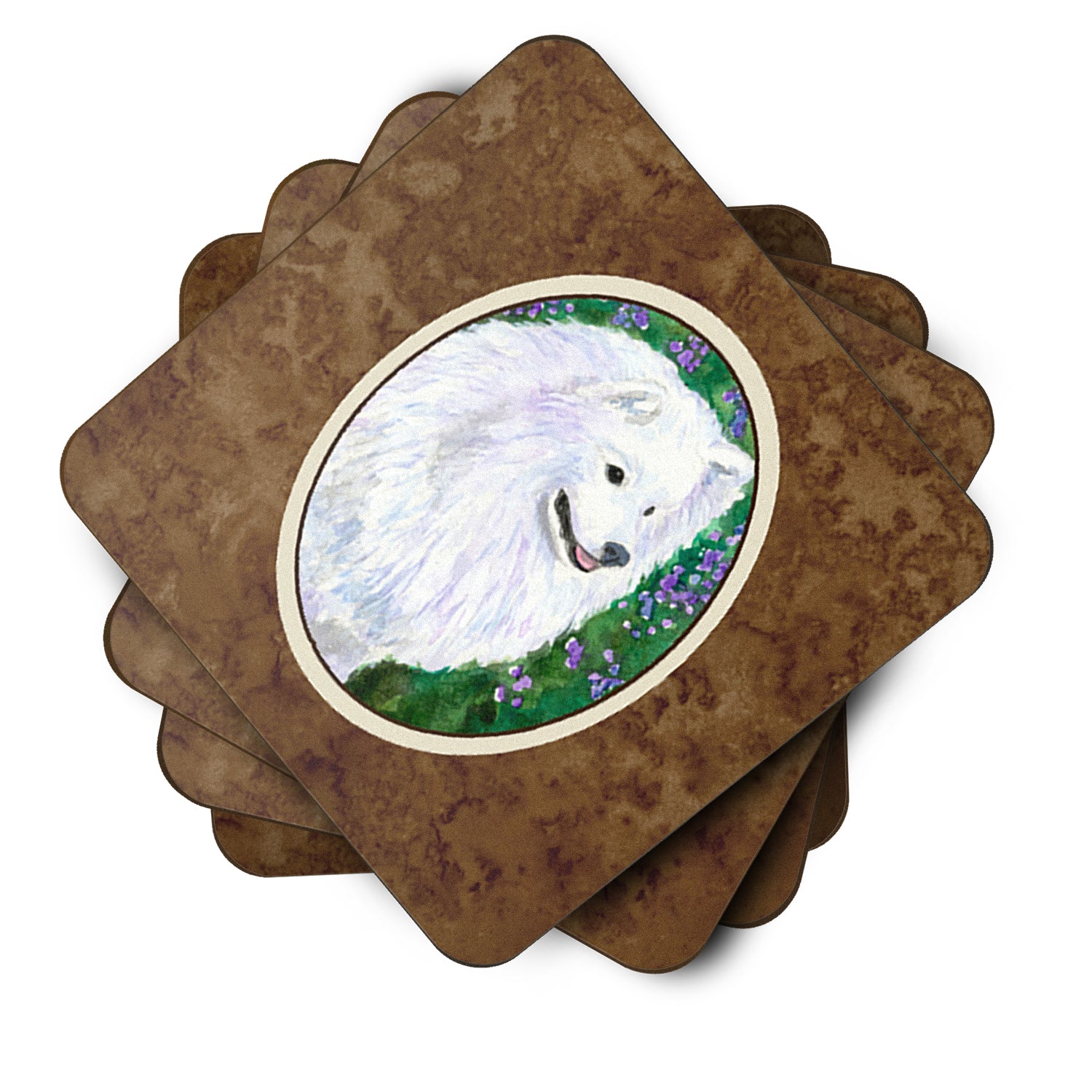 Caroline's Treasures American Eskimo Coasters - Set of 4 Lightweight Foam, Absorbent Drink Coasters