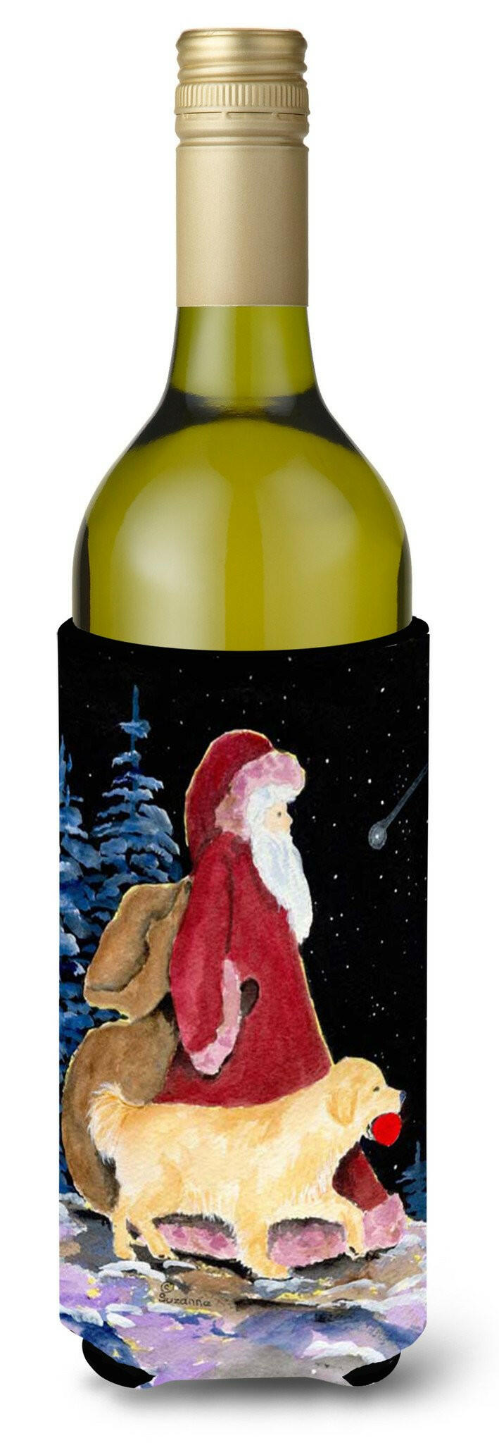 Santa Claus with  Golden Retriever Wine Bottle Beverage Insulator Beverage Insulator Hugger by Caroline&#39;s Treasures