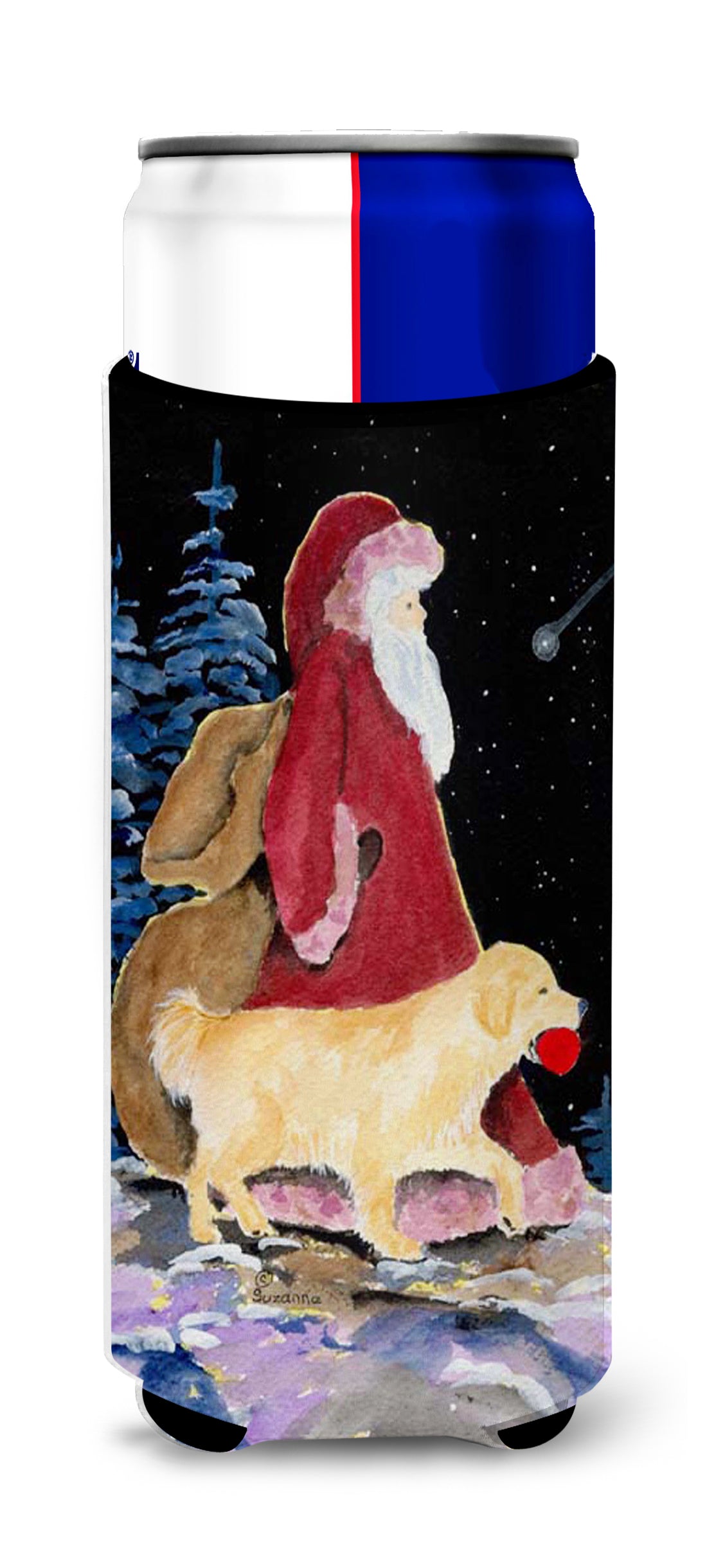 Santa Claus with  Golden Retriever Ultra Beverage Insulators for slim cans SS8973MUK.