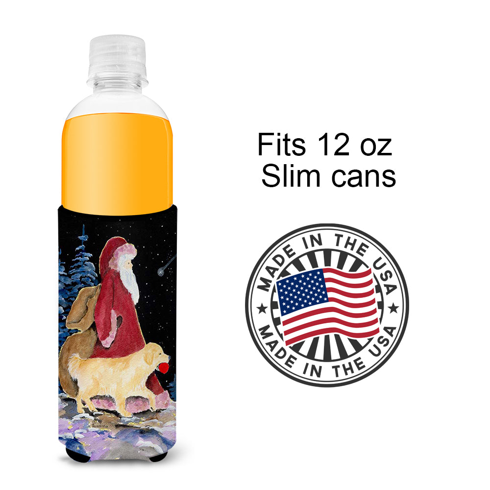 Santa Claus with  Golden Retriever Ultra Beverage Insulators for slim cans SS8973MUK.