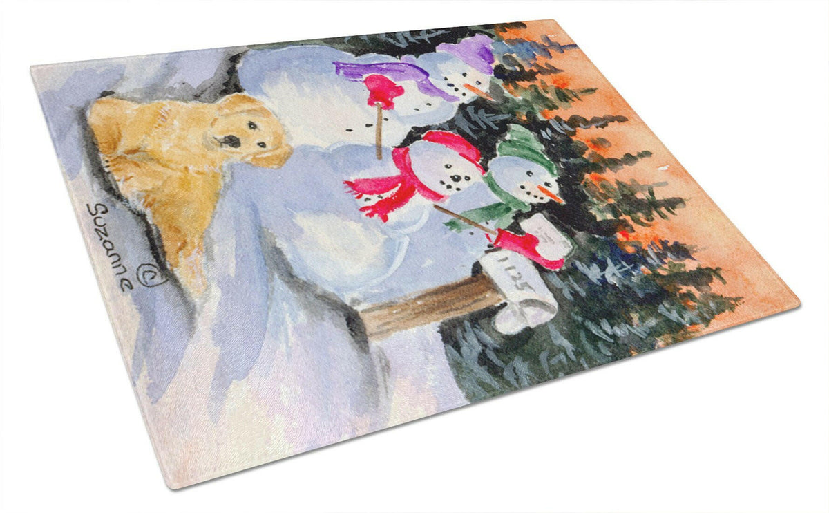 Snowman with Golden Retriever Glass Cutting Board Large by Caroline&#39;s Treasures