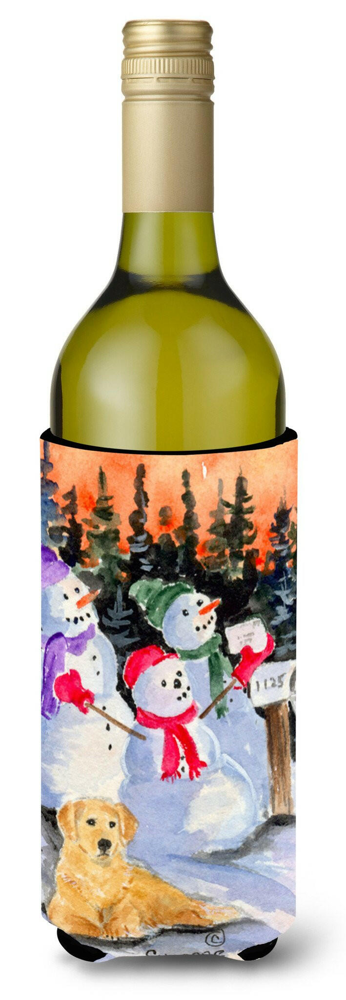 Snowman with Golden Retriever Wine Bottle Beverage Insulator Beverage Insulator Hugger SS8989LITERK by Caroline&#39;s Treasures