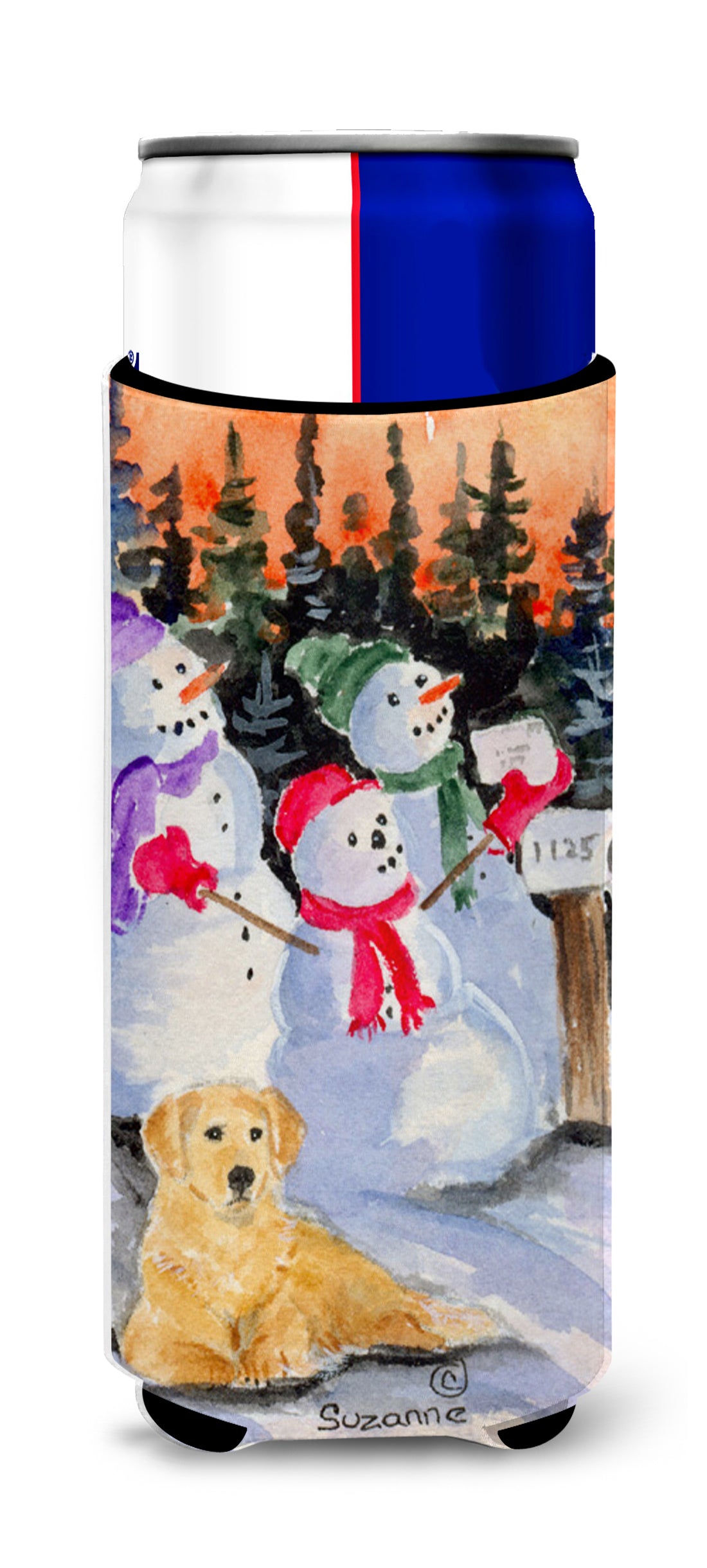 Snowman with Golden Retriever Ultra Beverage Insulators for slim cans SS8989MUK.