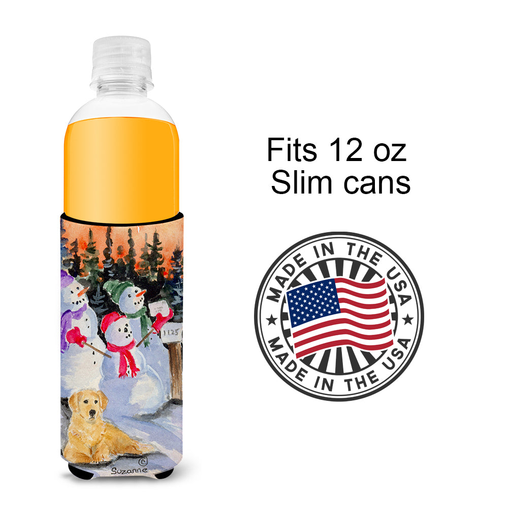 Snowman with Golden Retriever Ultra Beverage Insulators for slim cans SS8989MUK