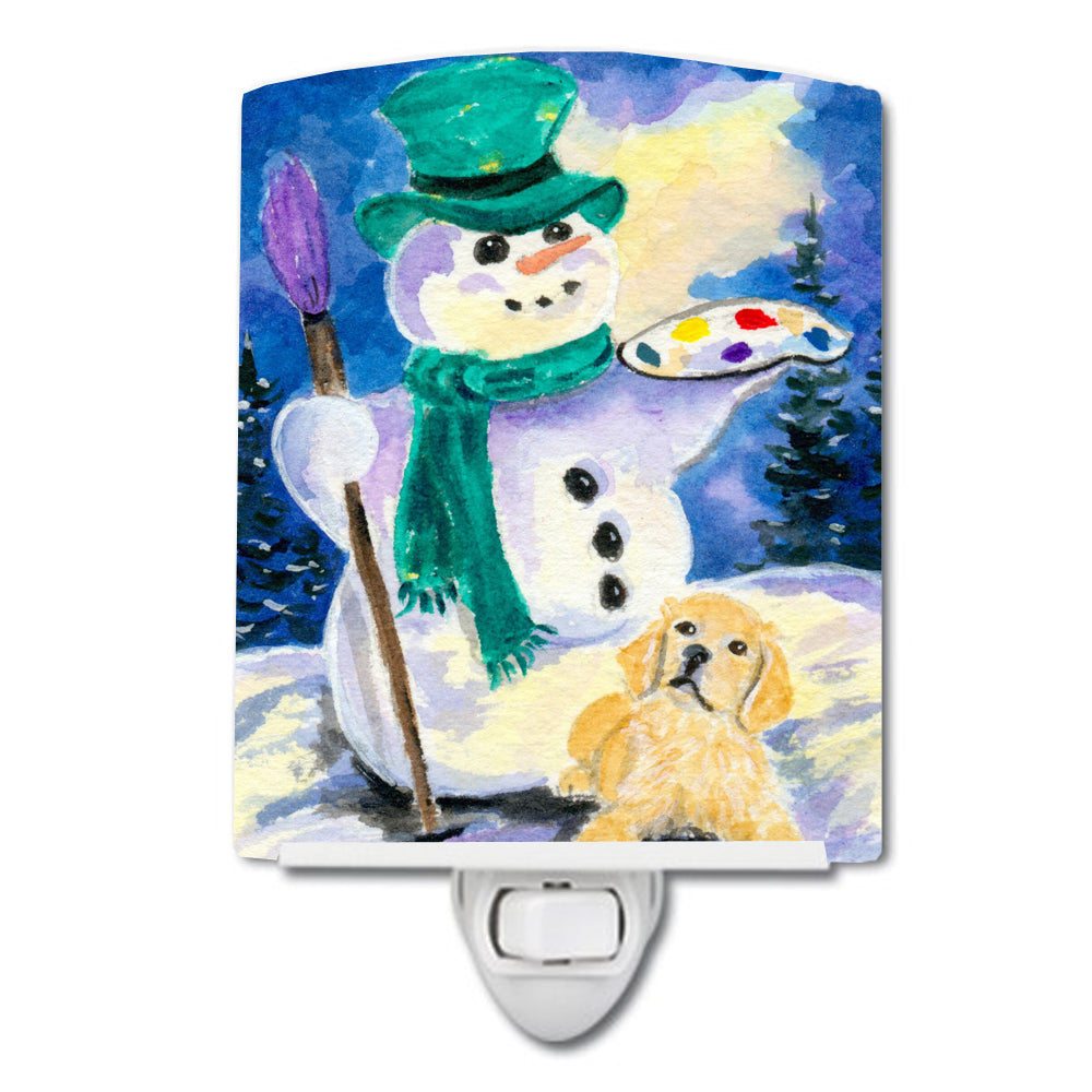 Snowman with Golden Retriever Ceramic Night Light SS8994CNL - the-store.com