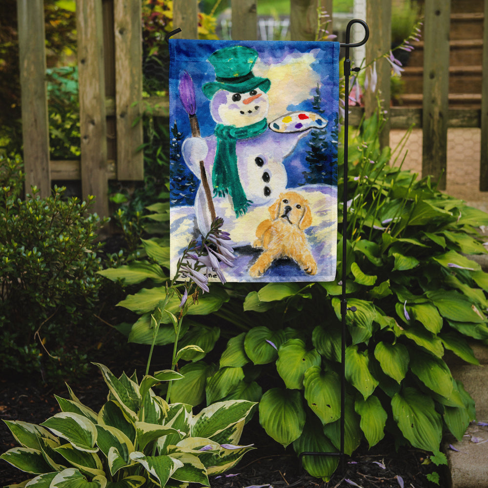 Snowman with Golden Retriever Flag Garden Size