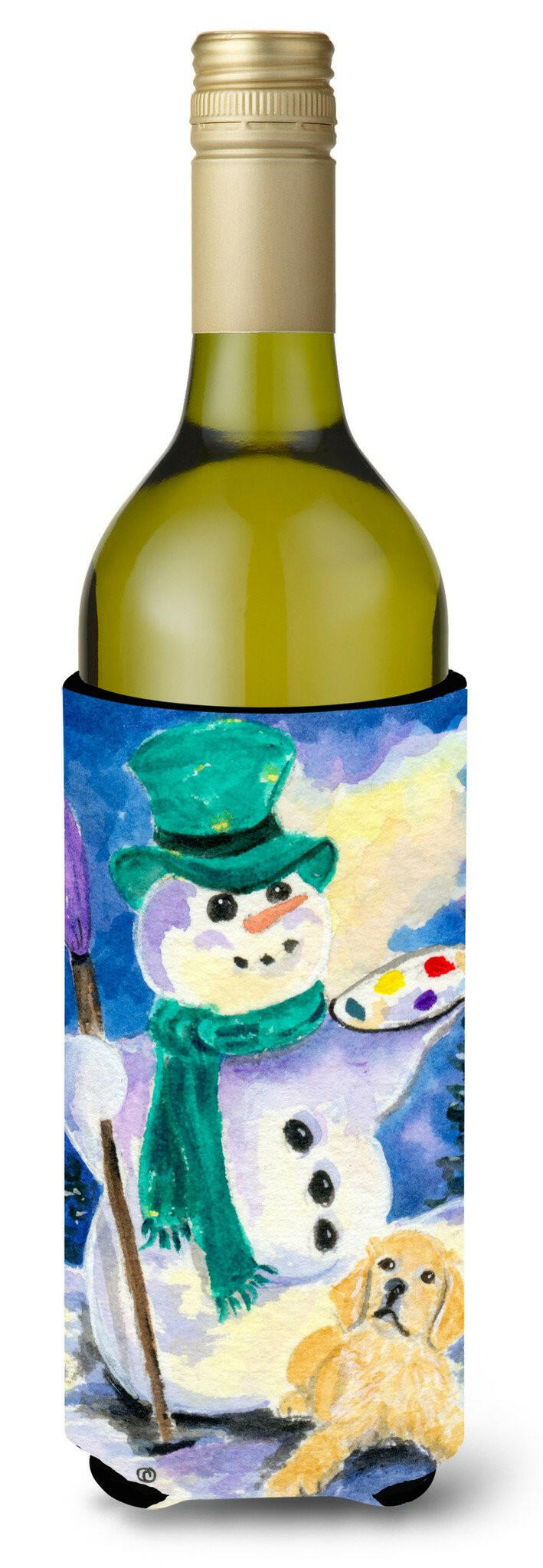 Snowman with Golden Retriever Wine Bottle Beverage Insulator Beverage Insulator Hugger SS8994LITERK by Caroline&#39;s Treasures