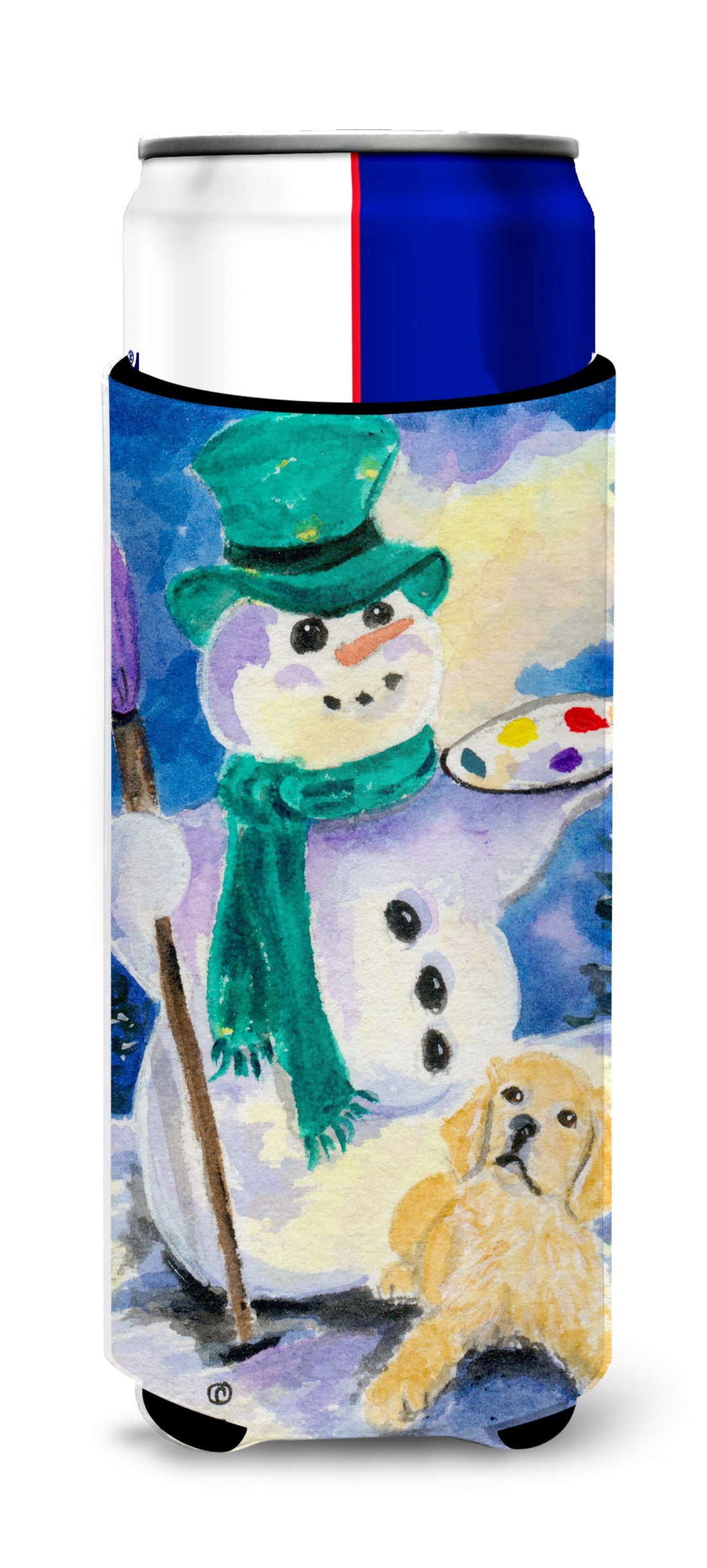 Snowman with Golden Retriever Ultra Beverage Insulators for slim cans SS8994MUK
