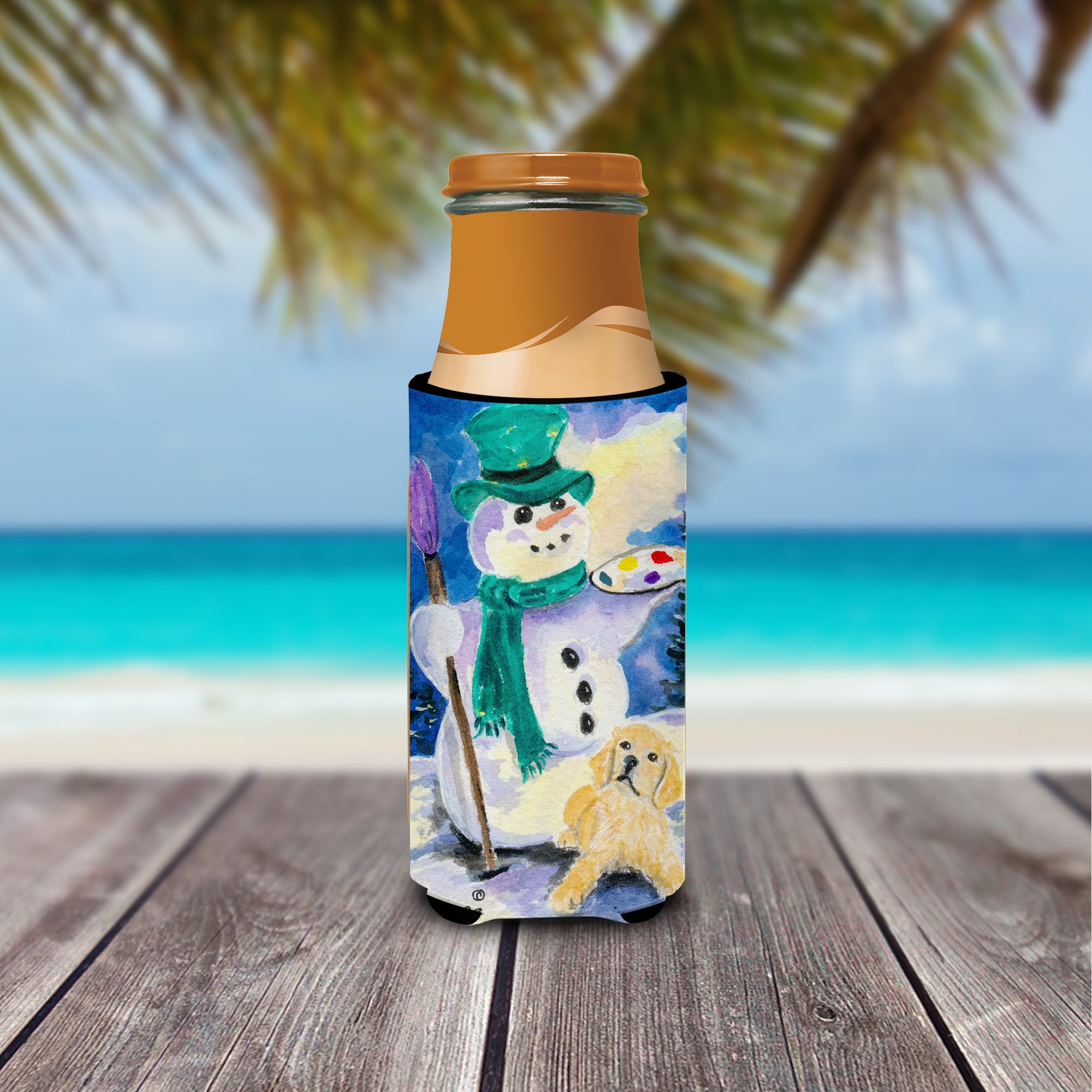 Snowman with Golden Retriever Ultra Beverage Insulators for slim cans SS8994MUK