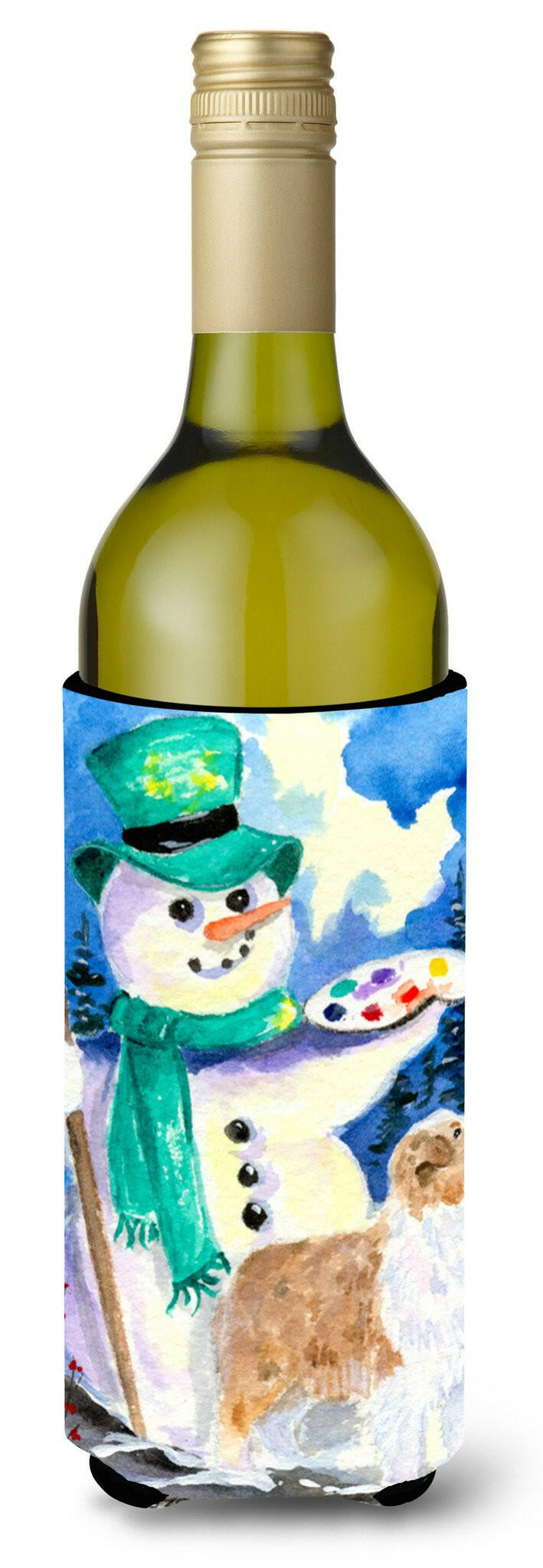 Snowman with Australian Shepherd Wine Bottle Beverage Insulator Beverage Insulator Hugger by Caroline's Treasures