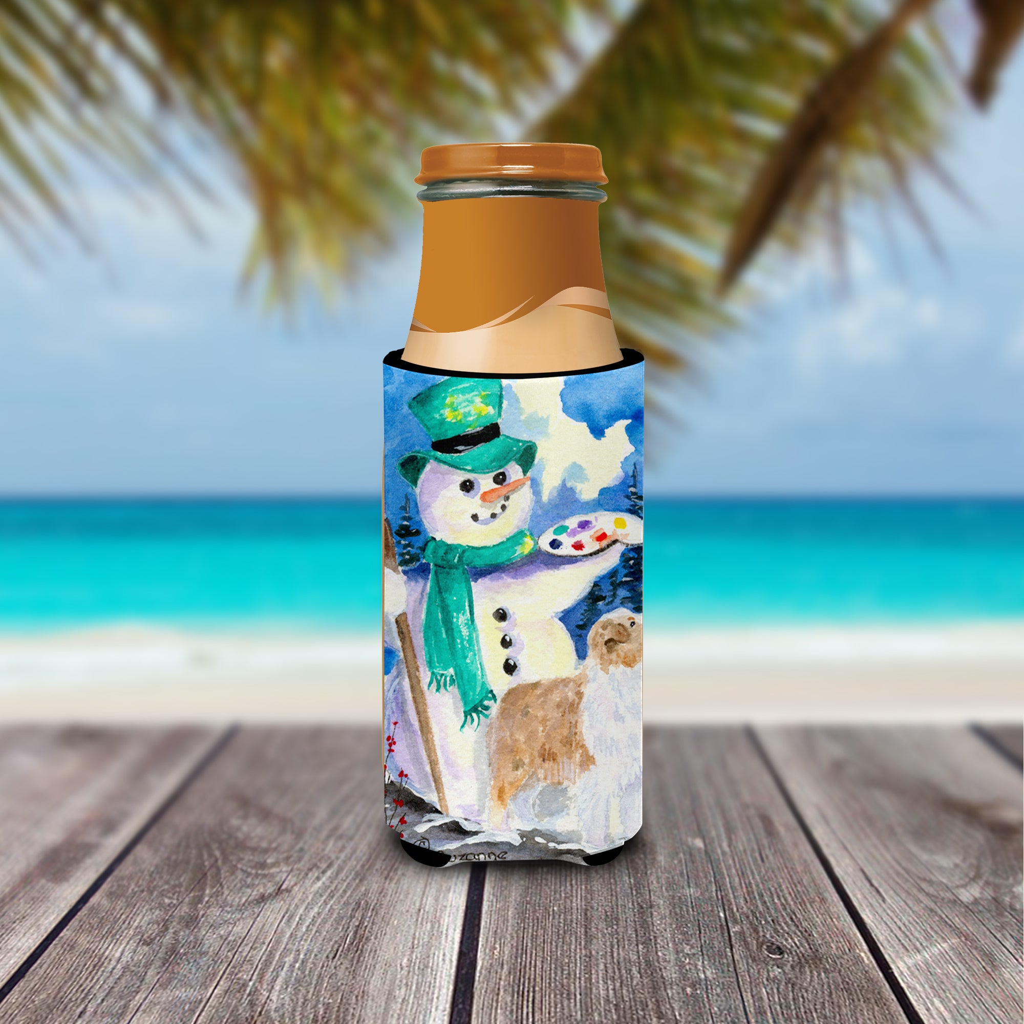 Snowman with Australian Shepherd Ultra Beverage Insulators for slim cans SS8996MUK.