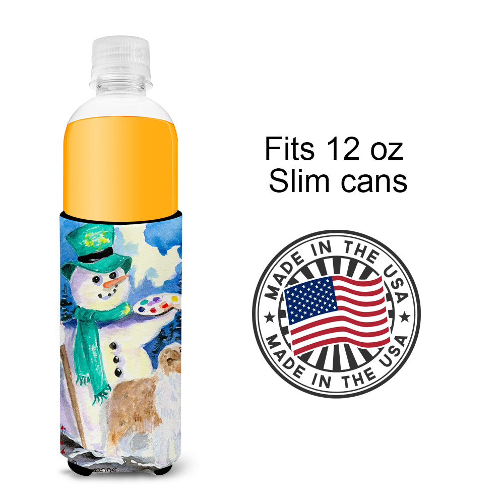Snowman with Australian Shepherd Ultra Beverage Insulators for slim cans SS8996MUK.