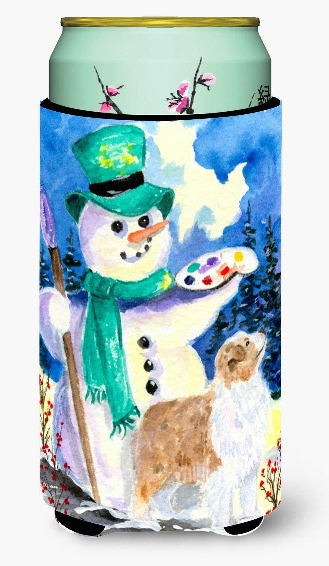 Snowman with Australian Shepherd  Tall Boy Beverage Insulator Beverage Insulator Hugger by Caroline&#39;s Treasures