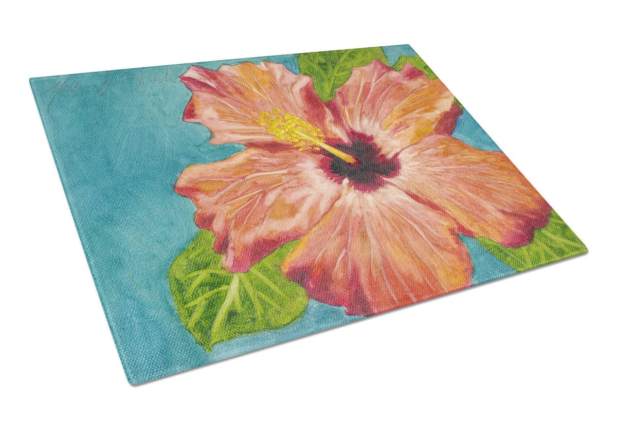 Coral Hibiscus by Malenda Trick Glass Cutting Board Large TMTR0316LCB by Caroline&#39;s Treasures