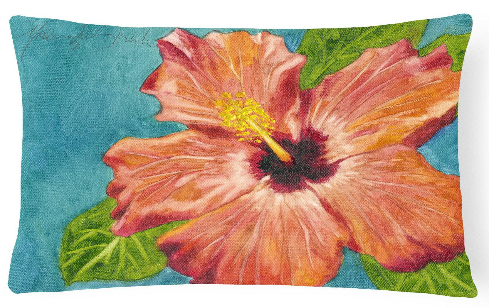 Coral Hibiscus by Malenda Trick Fabric Decorative Pillow TMTR0316PW1216 by Caroline's Treasures