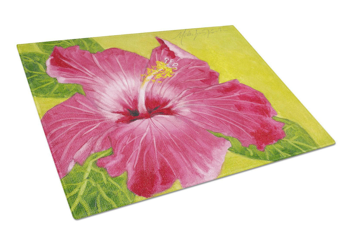 Hot Pink Hibiscus by Malenda Trick Glass Cutting Board Large TMTR0317LCB by Caroline&#39;s Treasures