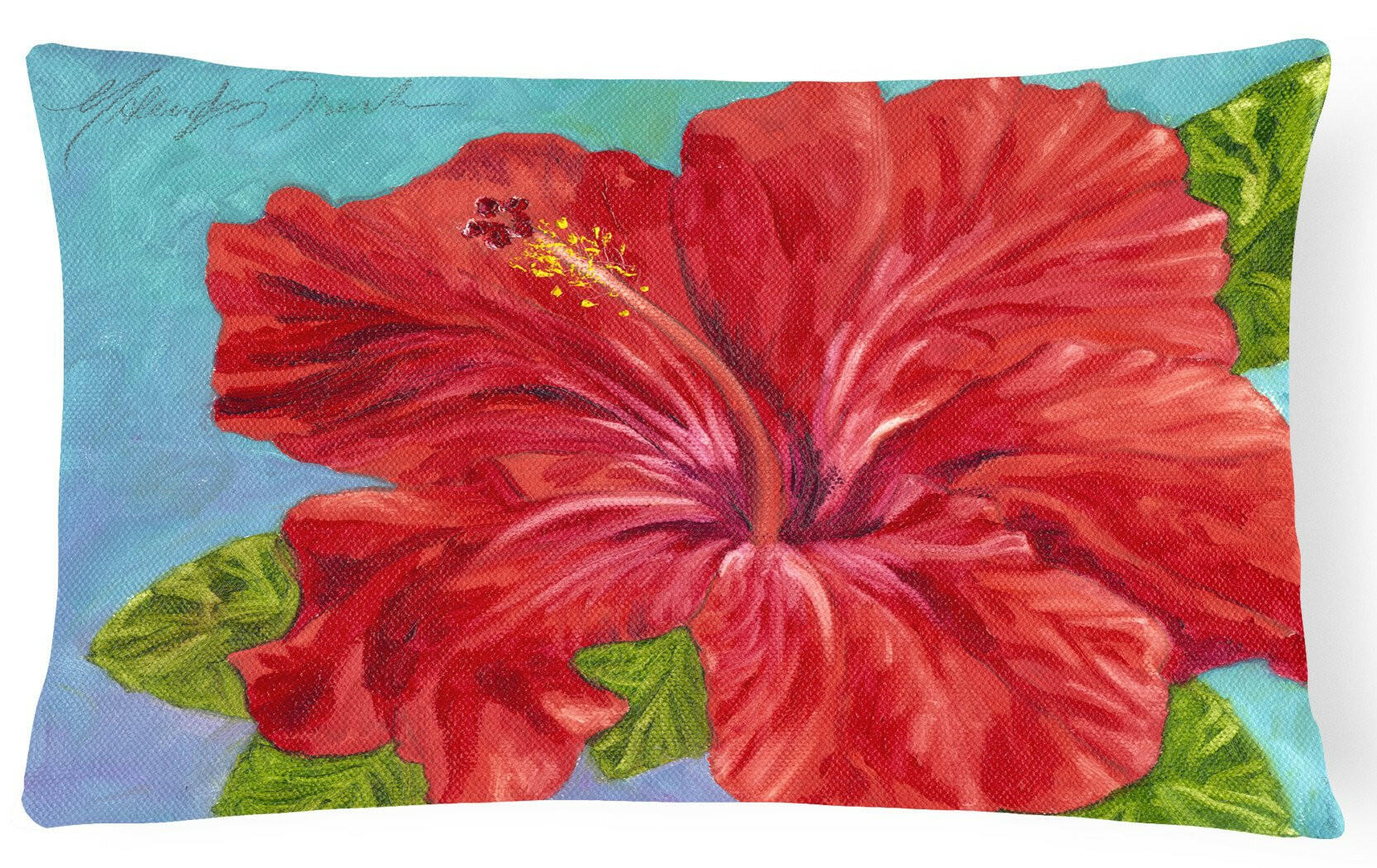 Red Hibiscus by Malenda Trick Fabric Decorative Pillow TMTR0319PW1216 by Caroline's Treasures