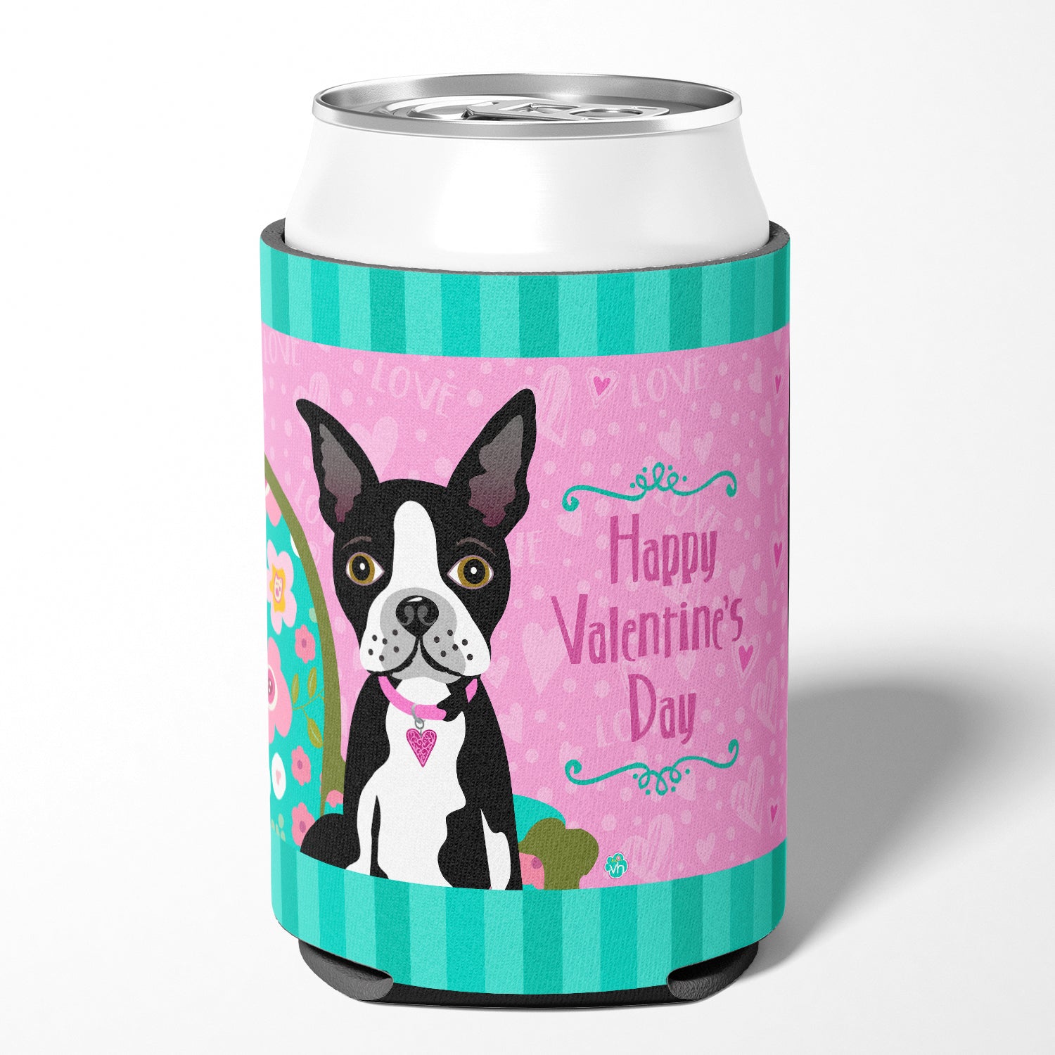 Happy Valentine's Day Boston Terrier Can or Bottle Hugger VHA3001CC.