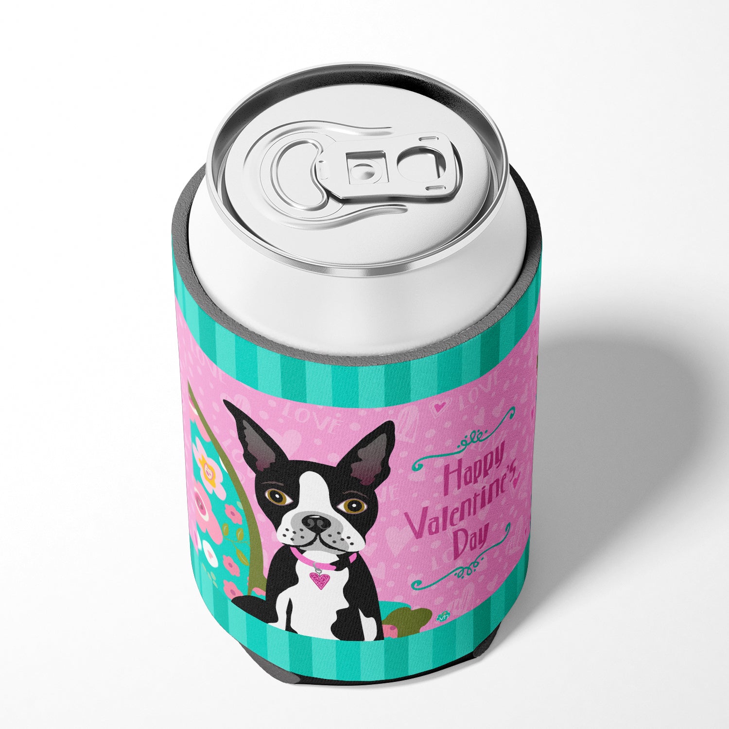 Happy Valentine's Day Boston Terrier Can or Bottle Hugger VHA3001CC.