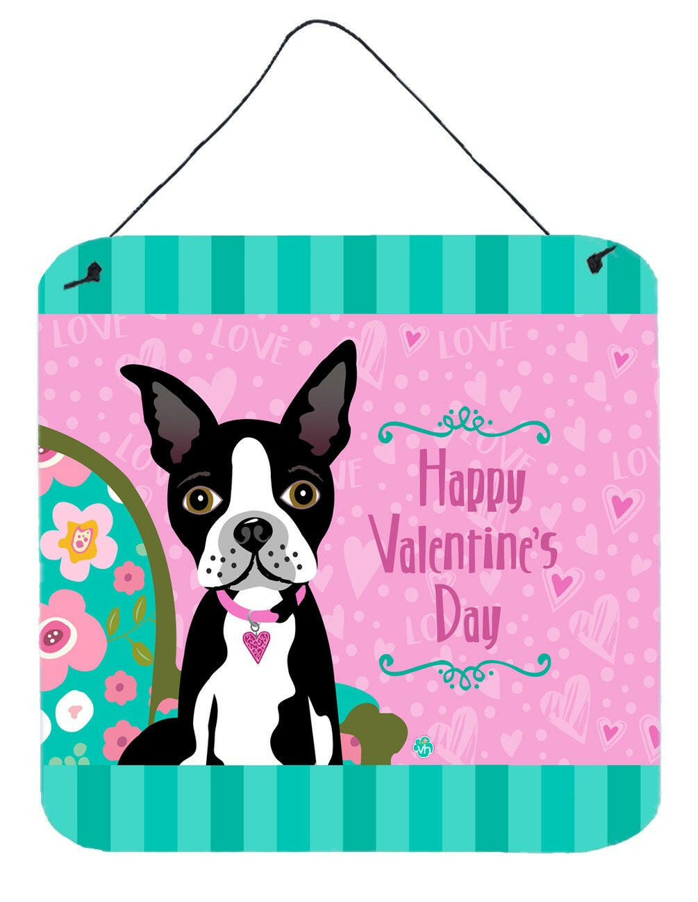 Happy Valentine&#39;s Day Boston Terrier Wall or Door Hanging Prints VHA3001DS66 by Caroline&#39;s Treasures