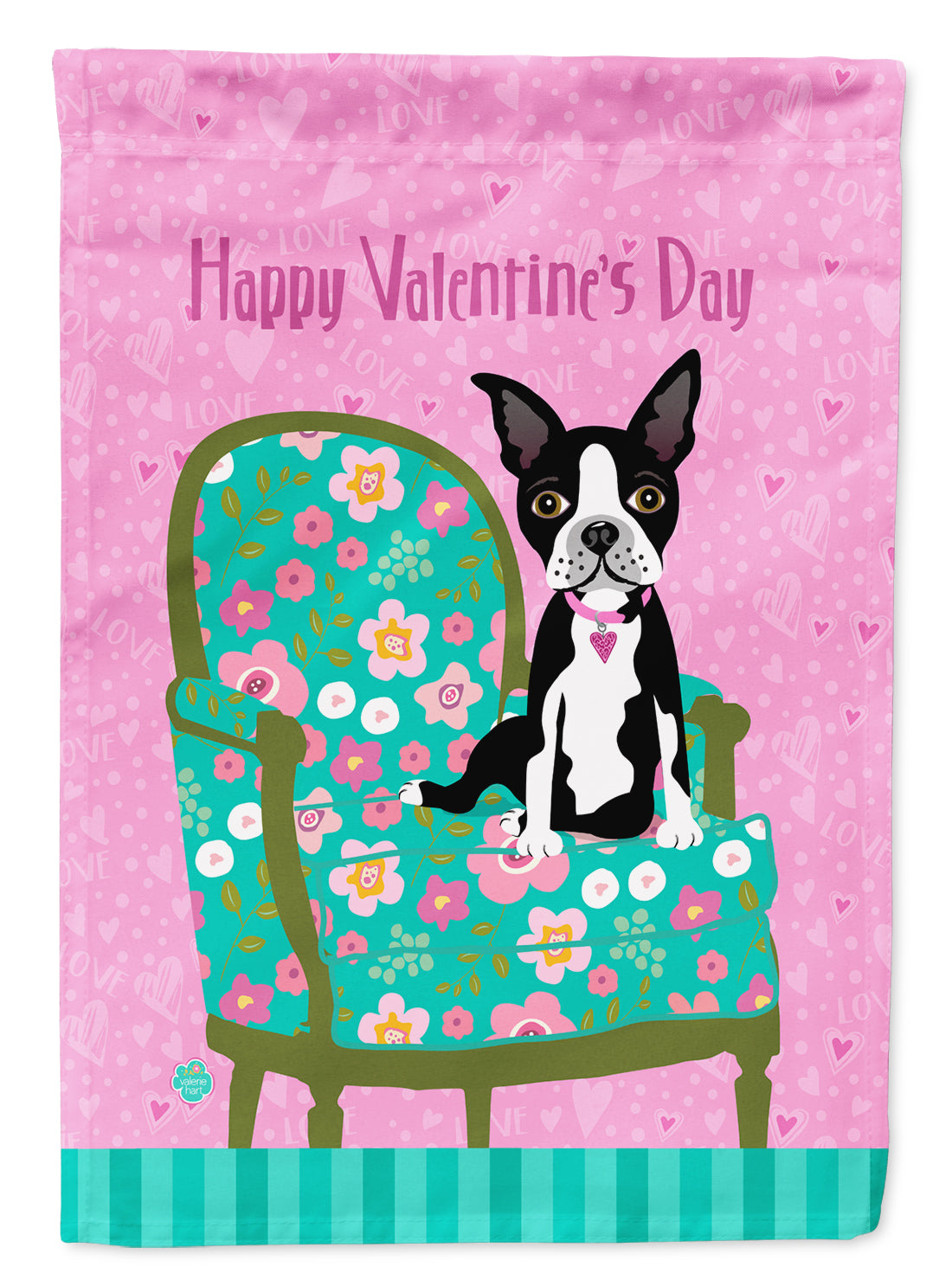 Happy Valentine&#39;s Day Boston Terrier Flag Garden Size VHA3001GF